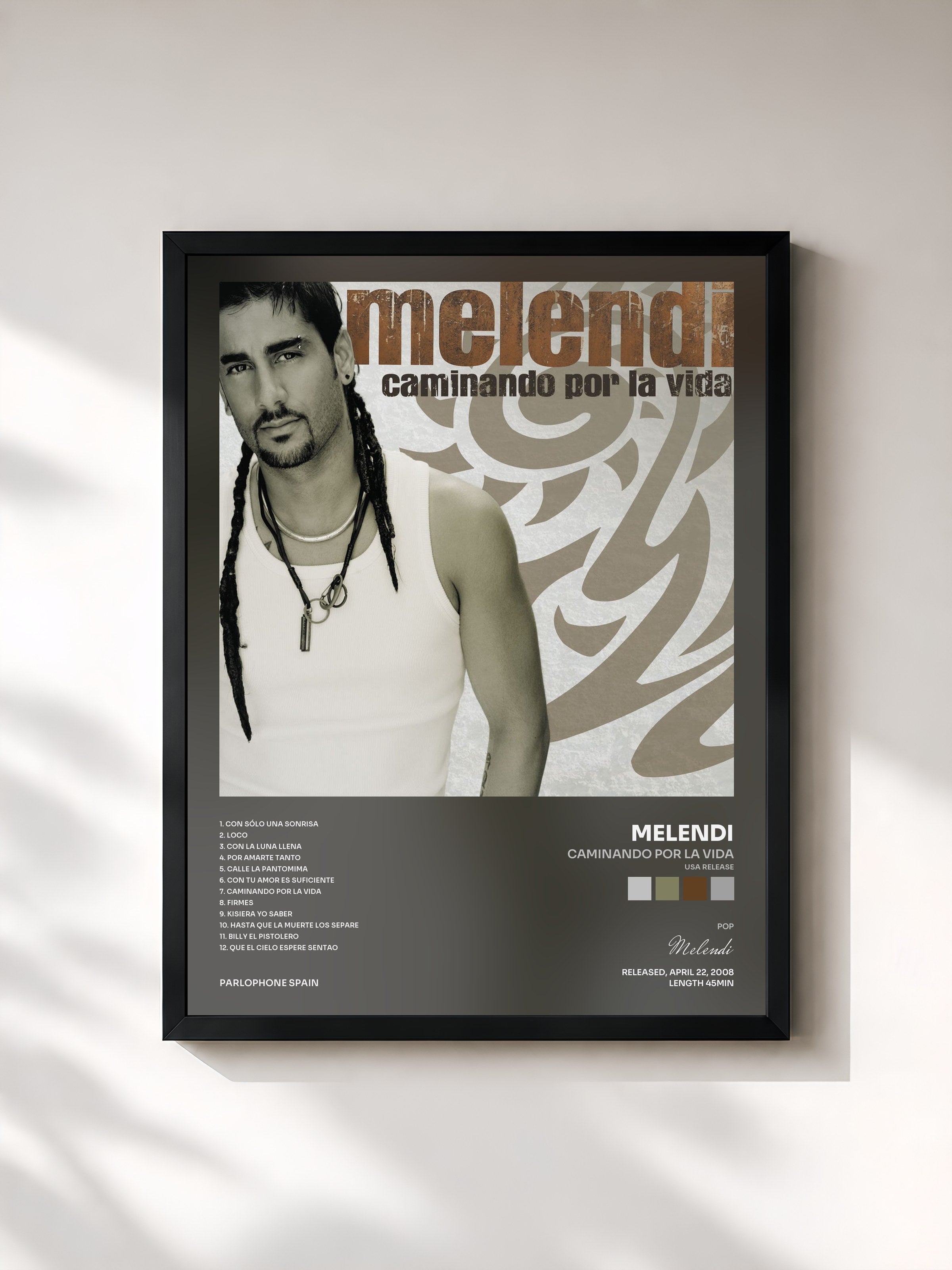 #noir Tableau de l'album Caminando Por La Vida (USA Release) de Melendi, cadre noir, imprimé et encadré en France