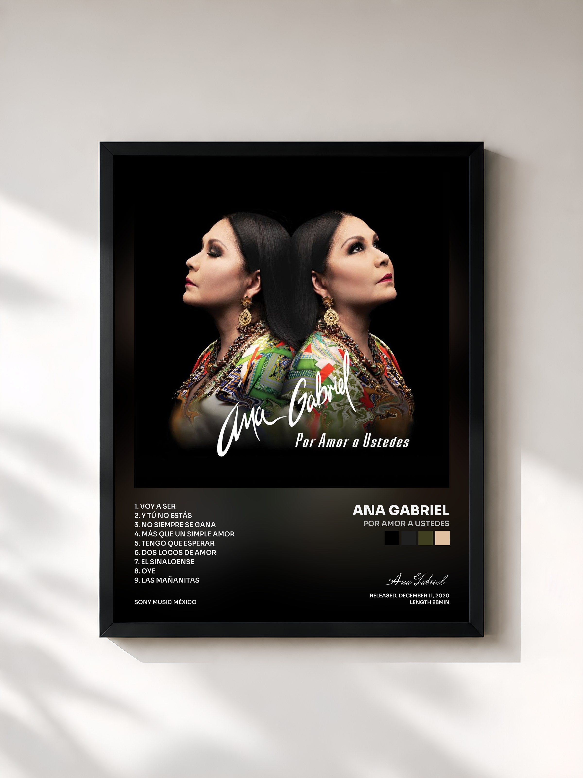 #noir Tableau de l'album Por Amor a Ustedes de Ana Gabriel, cadre noir, imprimé et encadré en France