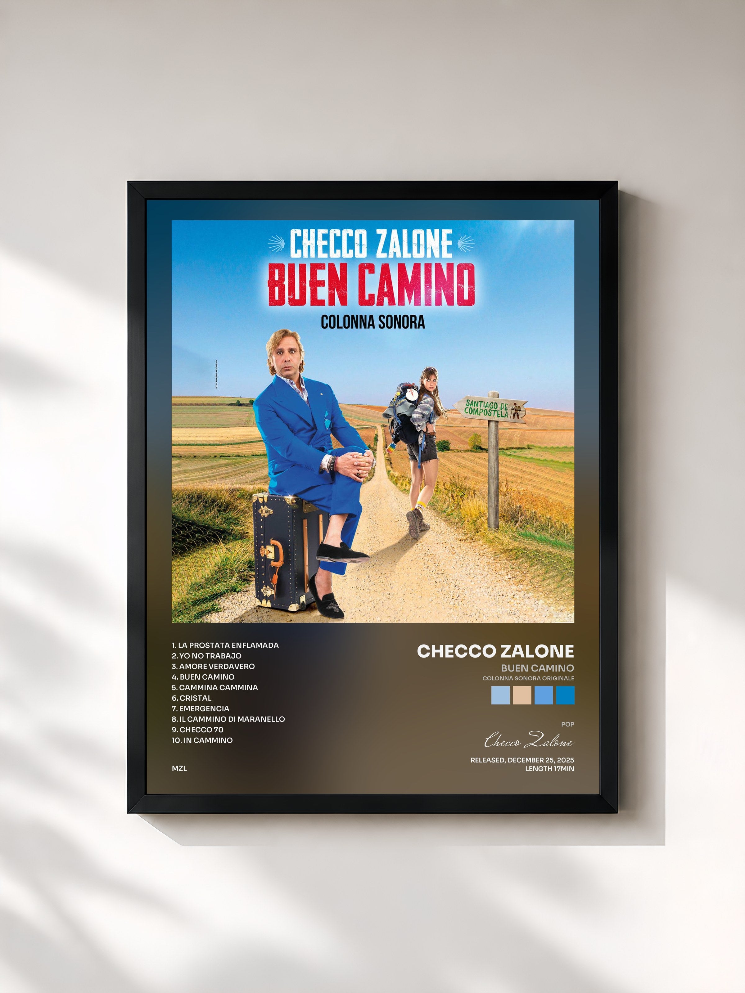 #noir Tableau de l'album Buen Camino (Colonna Sonora Originale) de Checco Zalone, cadre noir, imprimé et encadré en France