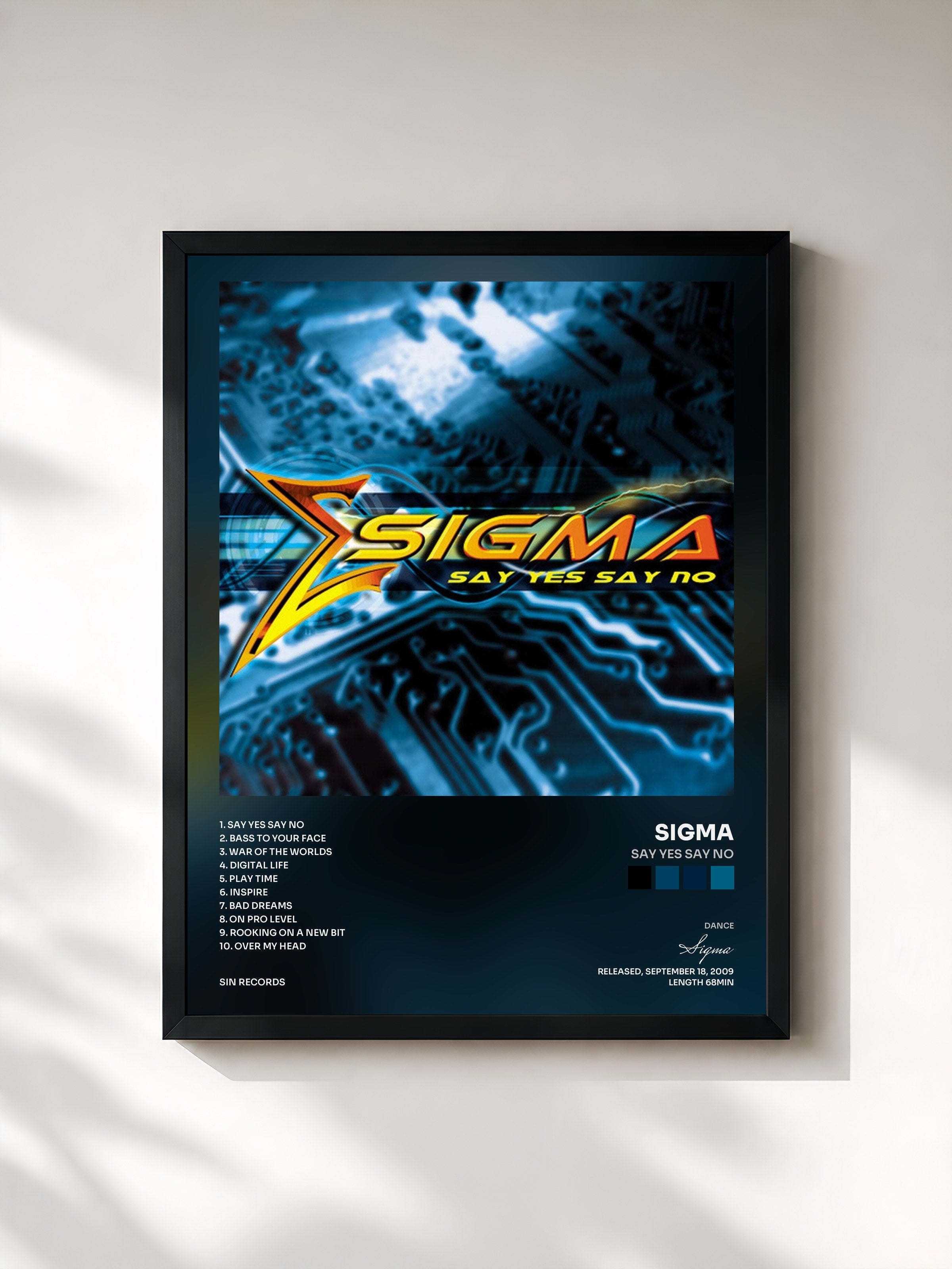 #noir Tableau de l'album Say Yes Say No de Sigma, cadre noir, imprimé et encadré en France