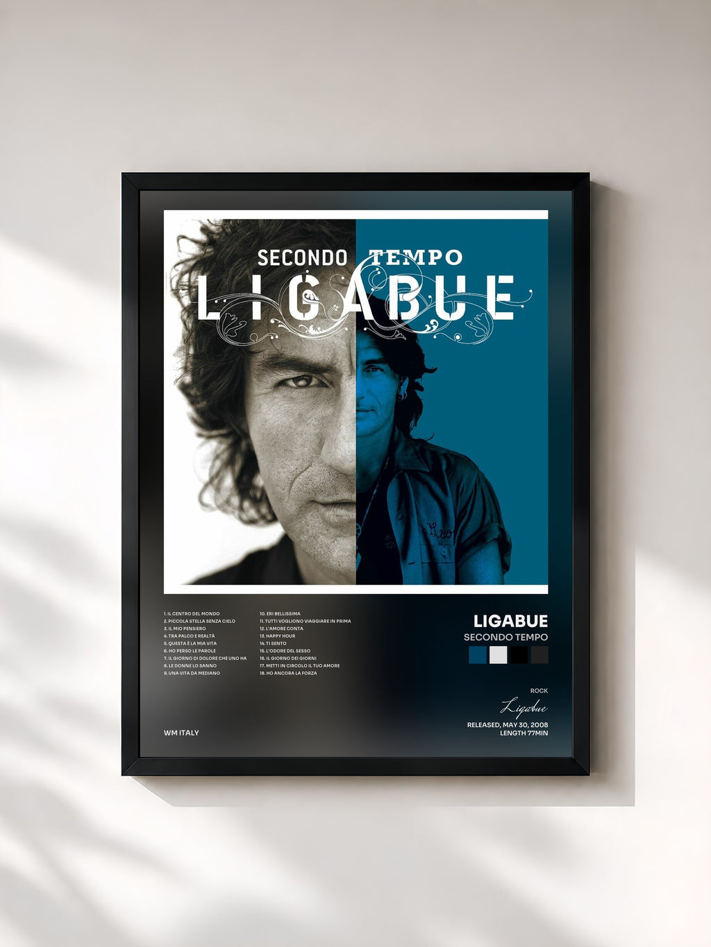 #noir Tableau de l'album Secondo tempo de Ligabue, cadre noir, imprimé et encadré en France