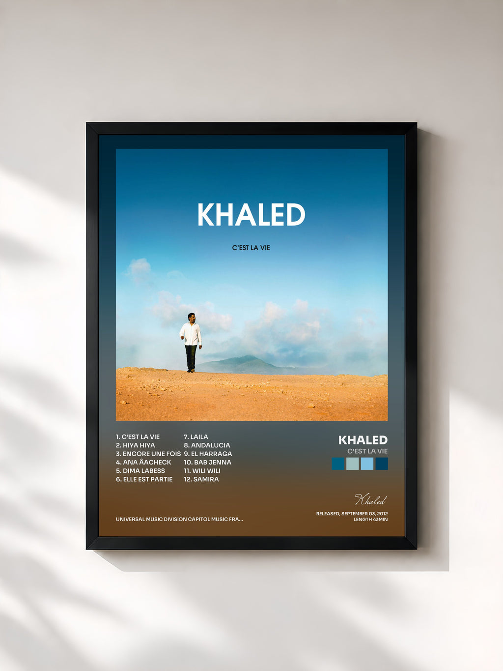 #noir Tableau de l'album C'Est La Vie de Khaled, cadre noir, imprimé et encadré en France
