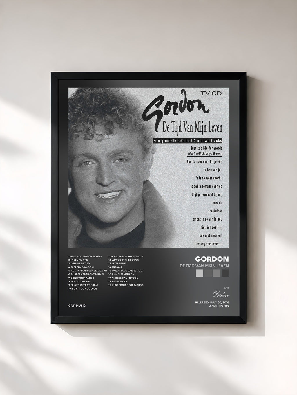 #noir Tableau de l'album De Tijd Van Mijn Leven de Gordon, cadre noir, imprimé et encadré en France