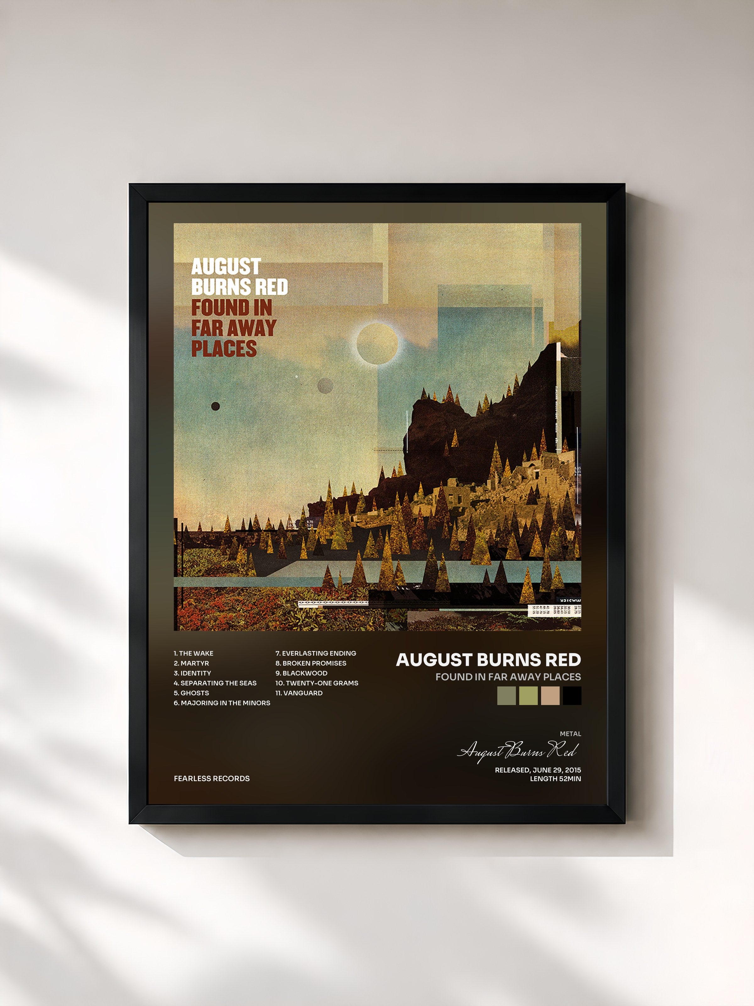 #noir Tableau de l'album Found In Far Away Places de August Burns Red, cadre noir, imprimé et encadré en France