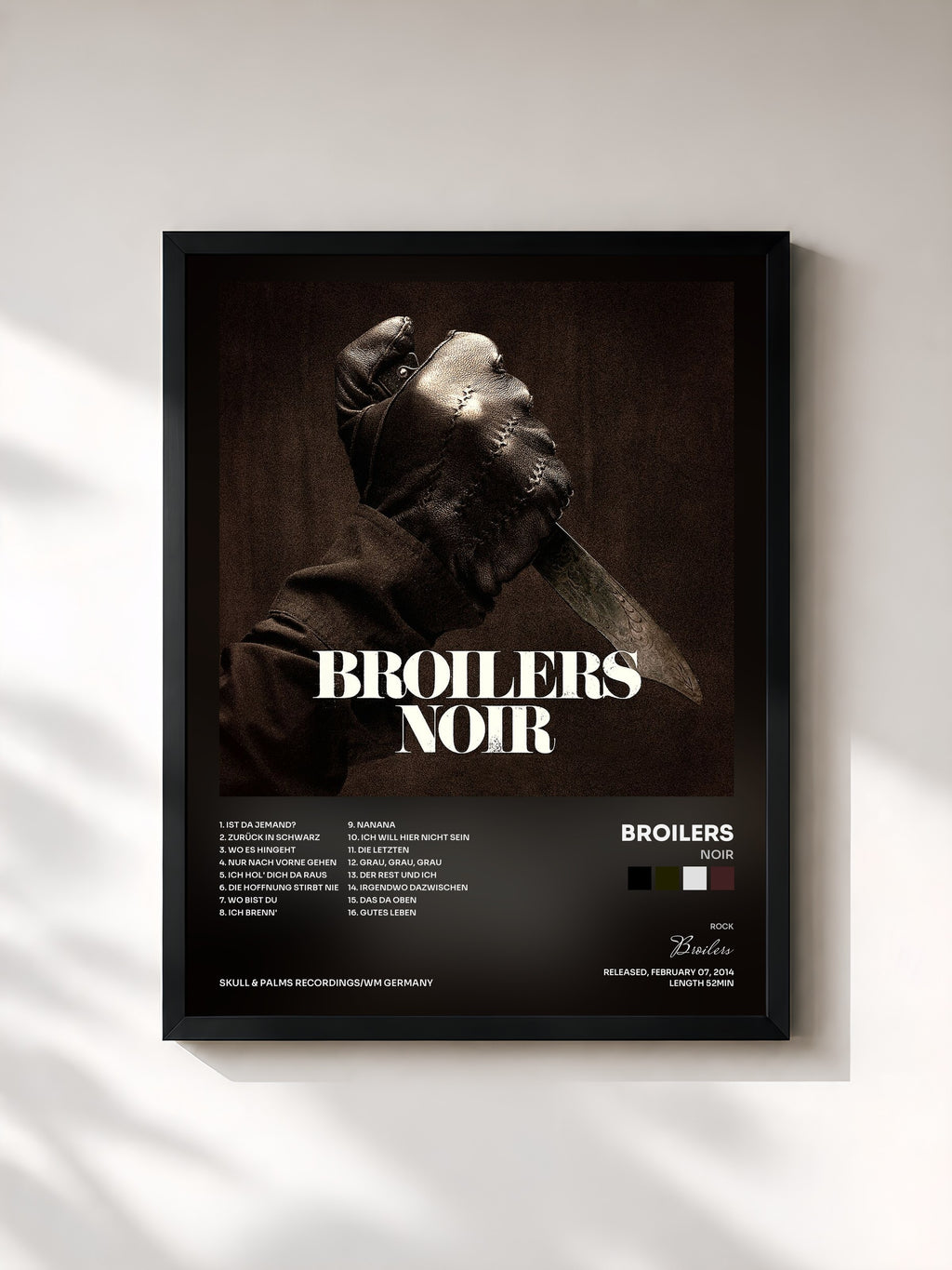 #noir Tableau de l'album Noir de Broilers, cadre noir, imprimé et encadré en France