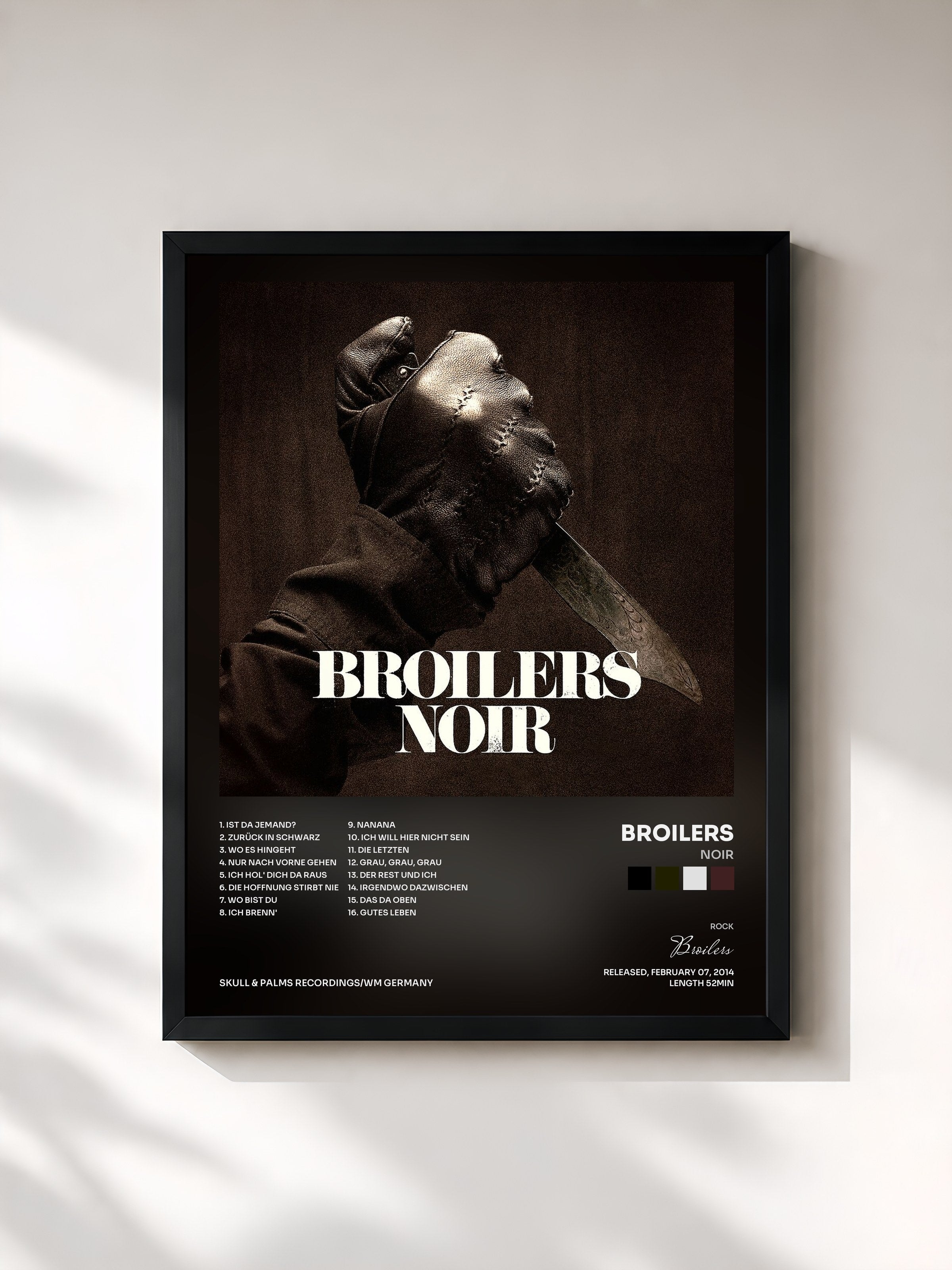 #noir Tableau de l'album Noir de Broilers, cadre noir, imprimé et encadré en France