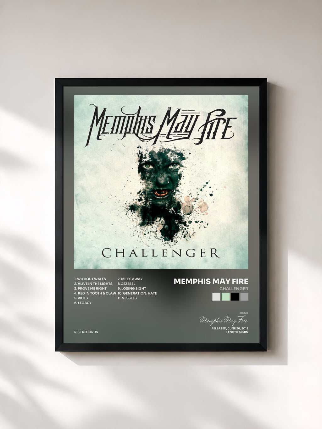#noir Tableau de l'album Challenger de Memphis May Fire, cadre noir, imprimé et encadré en France