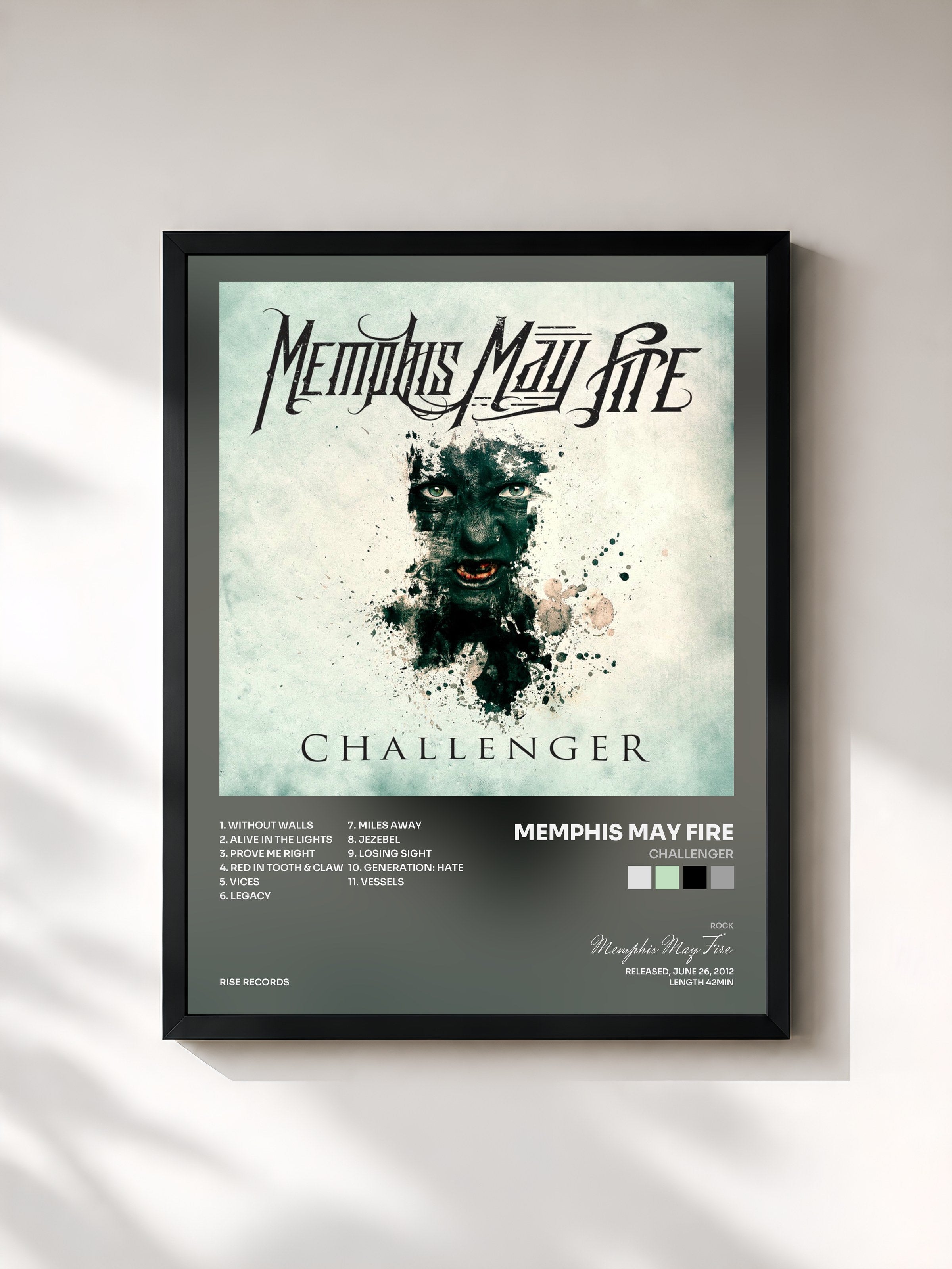#noir Tableau de l'album Challenger de Memphis May Fire, cadre noir, imprimé et encadré en France