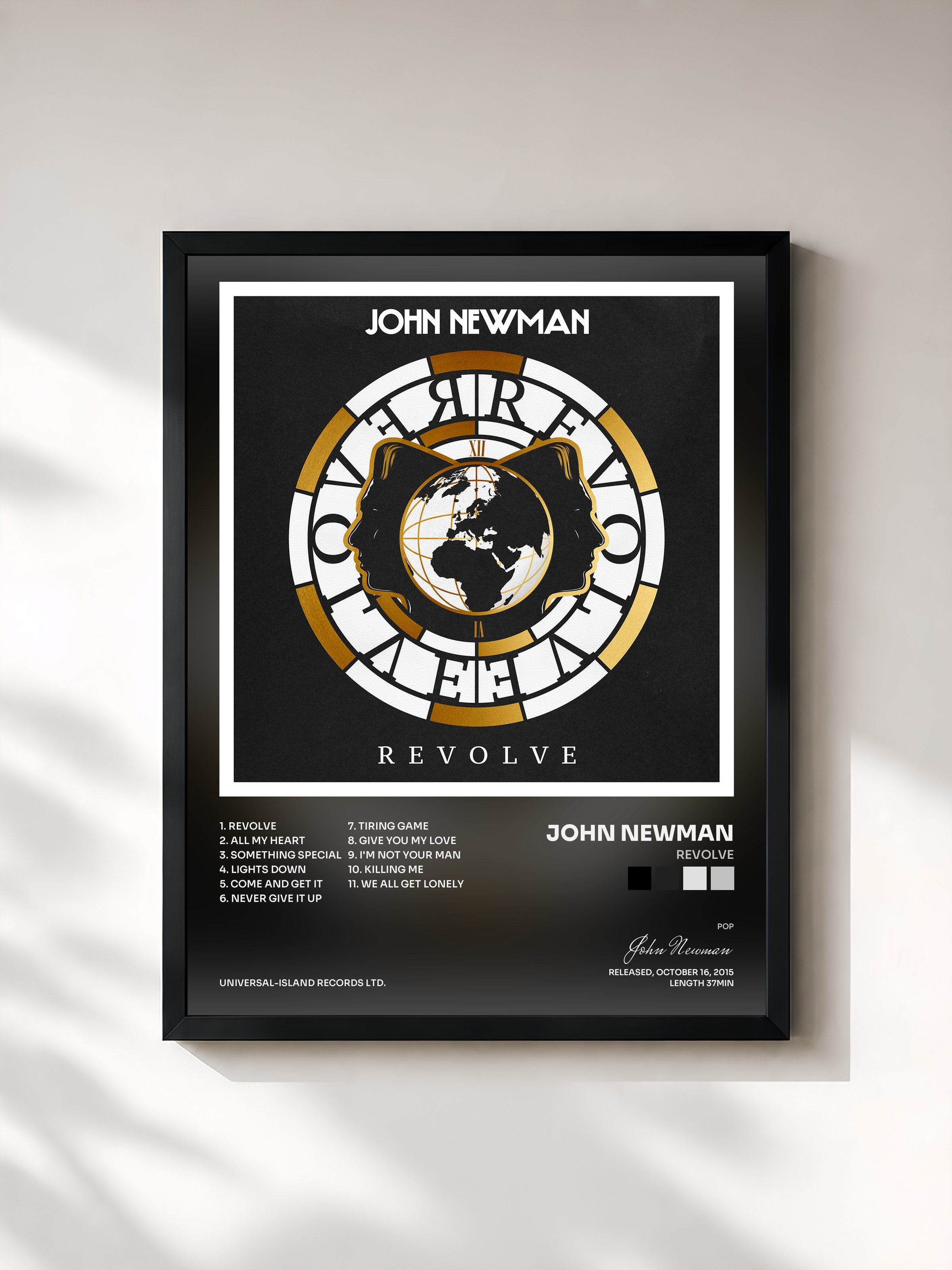 #noir Tableau de l'album Revolve de John Newman, cadre noir, imprimé et encadré en France