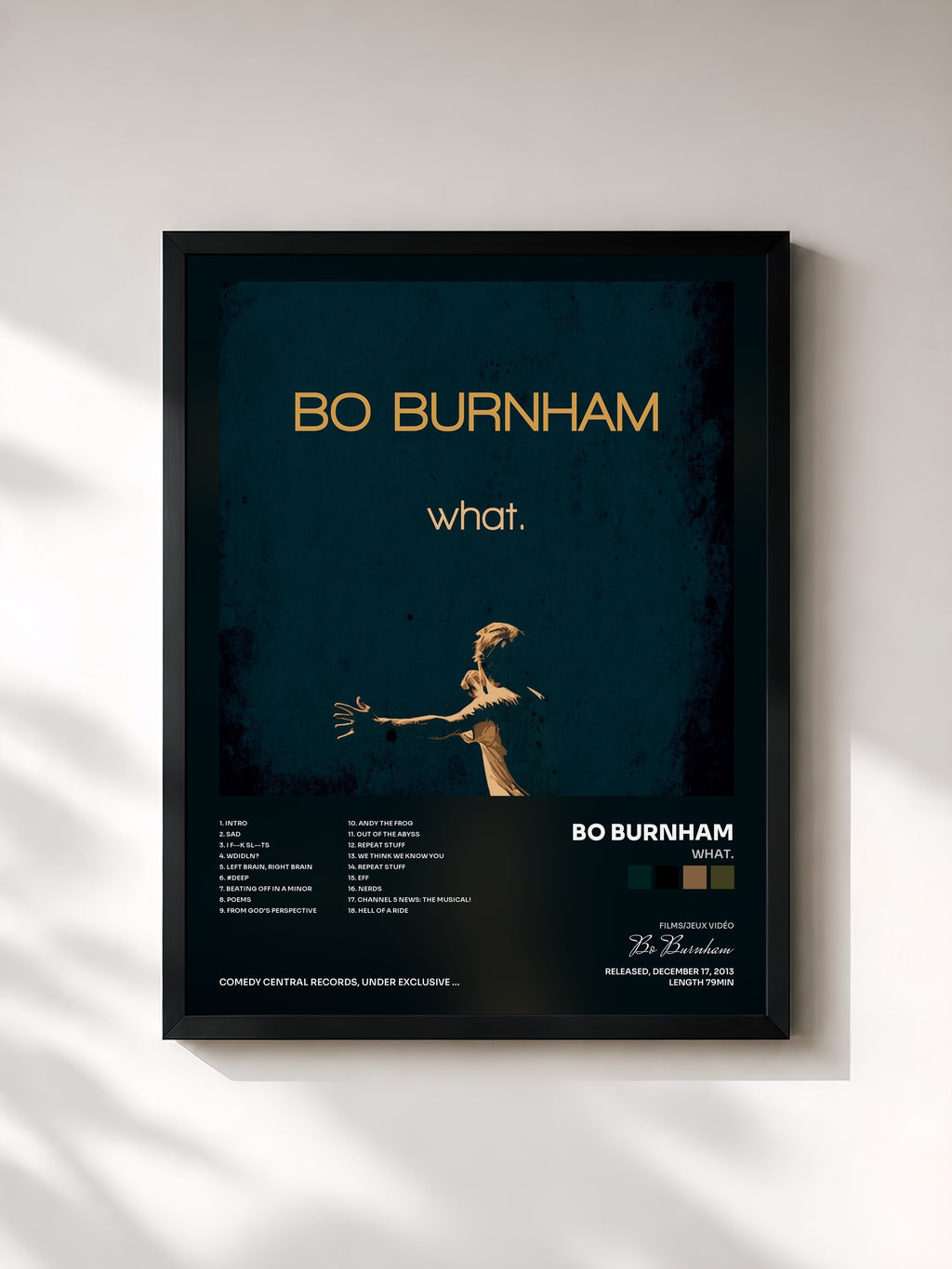 #noir Tableau de l'album What. de Bo Burnham, cadre noir, imprimé et encadré en France