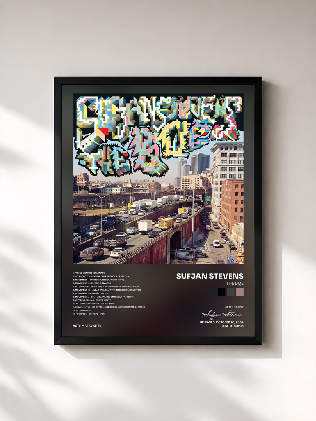 #noir Tableau de l'album The BQE de Sufjan Stevens, cadre noir, imprimé et encadré en France