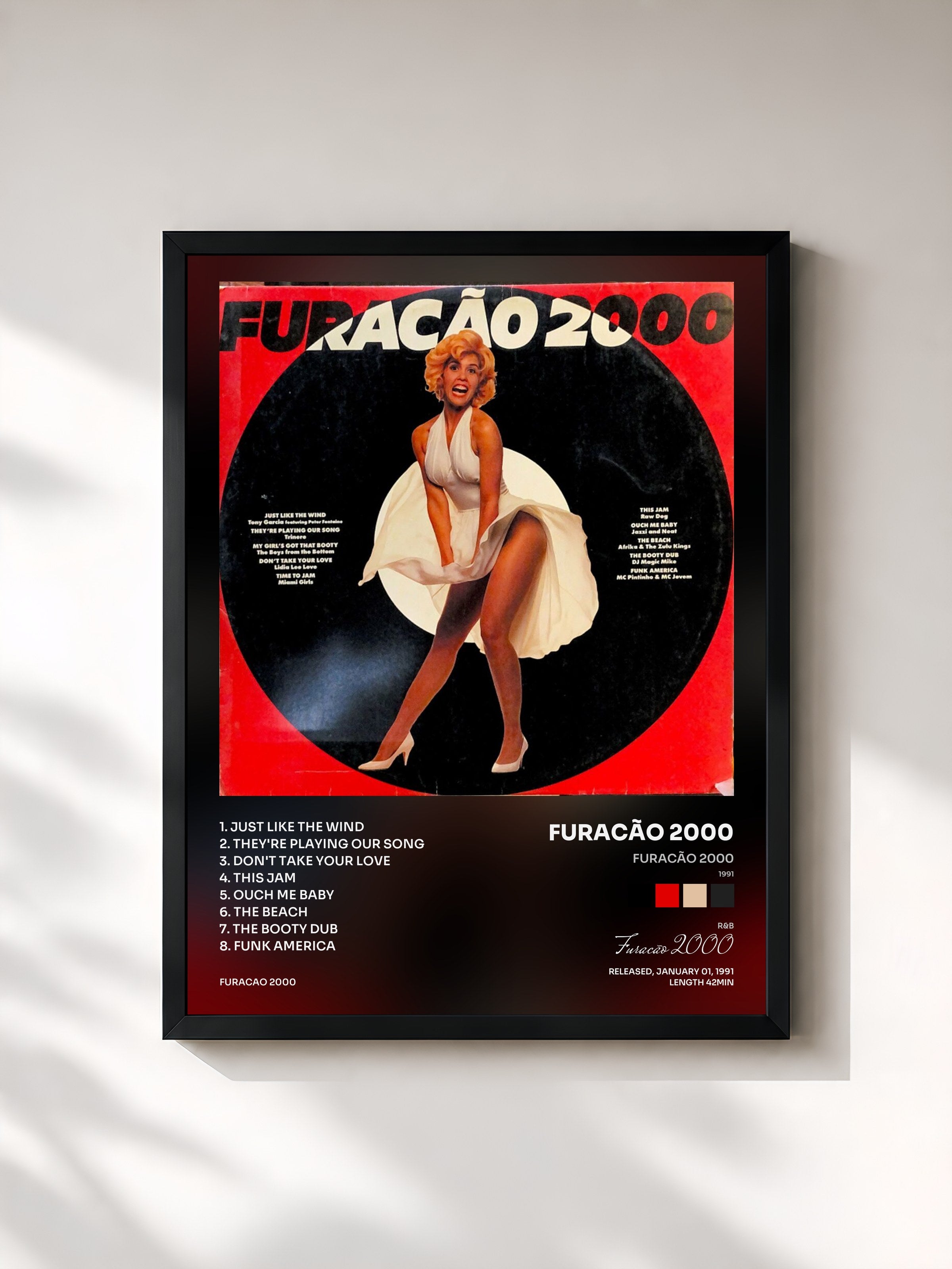 #noir Tableau de l'album Furacão 2000 (1991) de Furacão 2000, cadre noir, imprimé et encadré en France