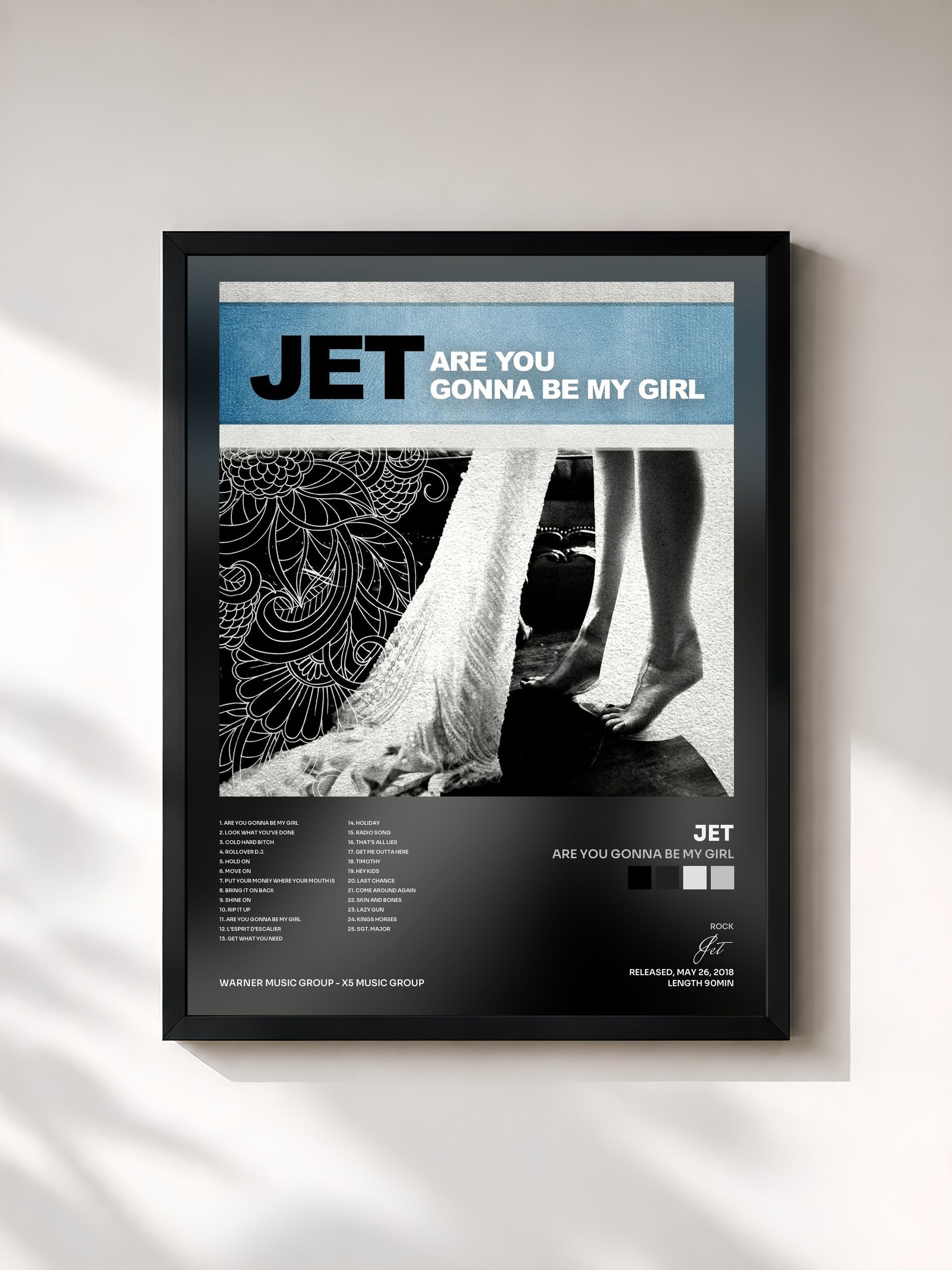 #noir Tableau de l'album Are You Gonna Be My Girl de Jet, cadre noir, imprimé et encadré en France