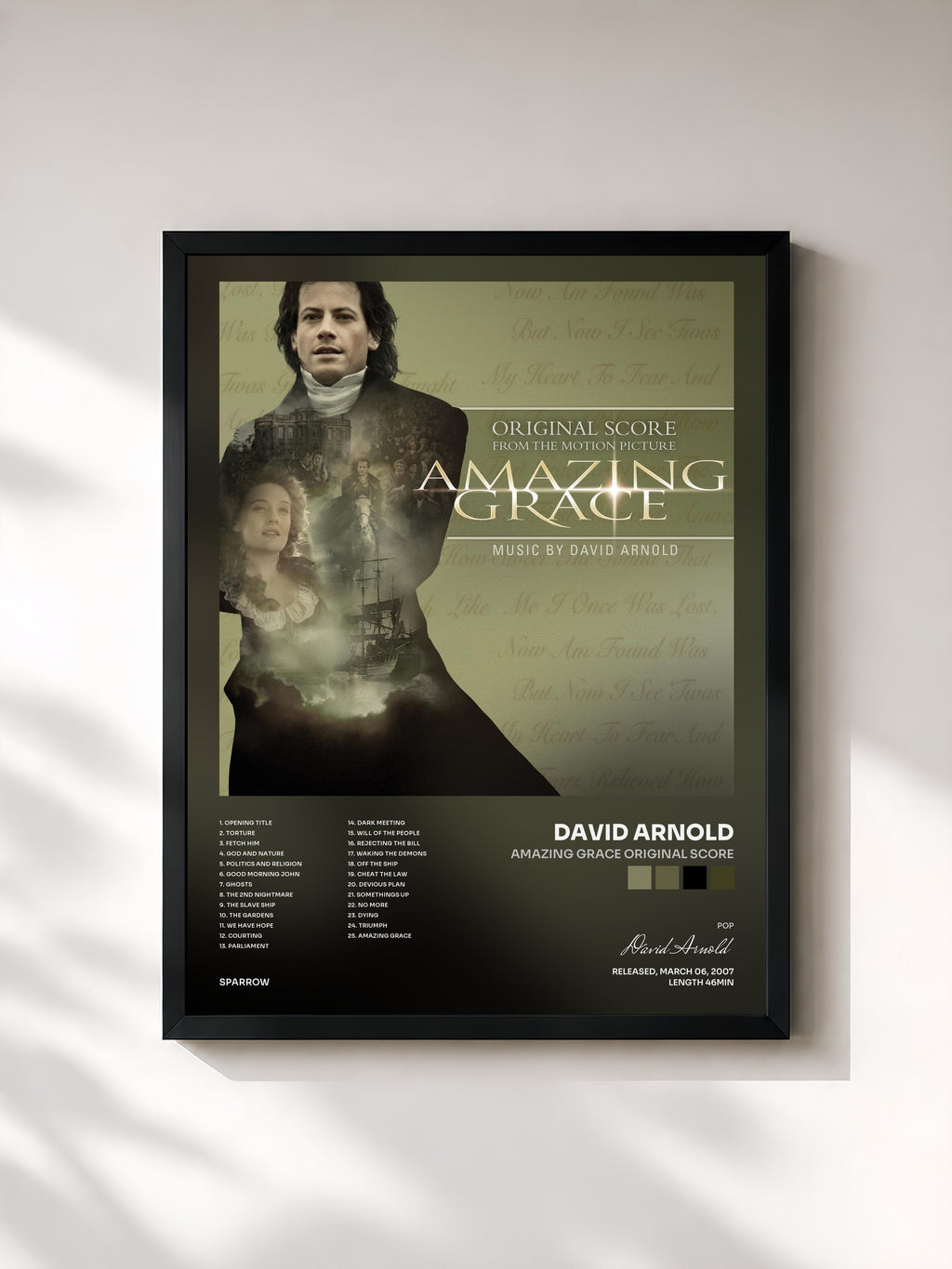 #noir Tableau de l'album Amazing Grace Original Score de David Arnold, cadre noir, imprimé et encadré en France