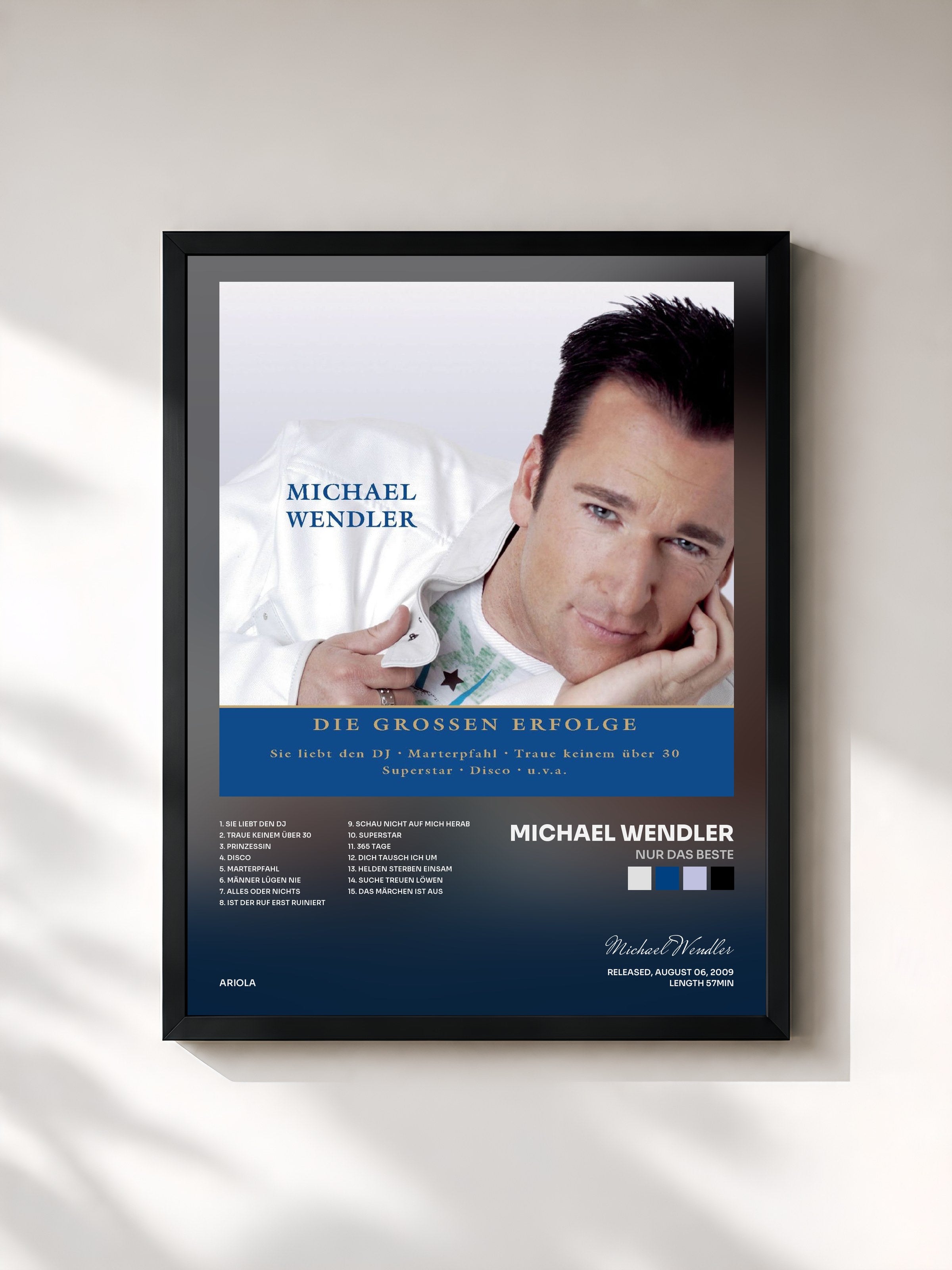 #noir Tableau de l'album Nur das Beste de Michael Wendler, cadre noir, imprimé et encadré en France