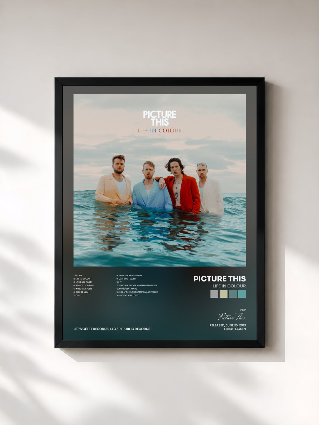 #noir Tableau de l'album Life In Colour de Picture This, cadre noir, imprimé et encadré en France