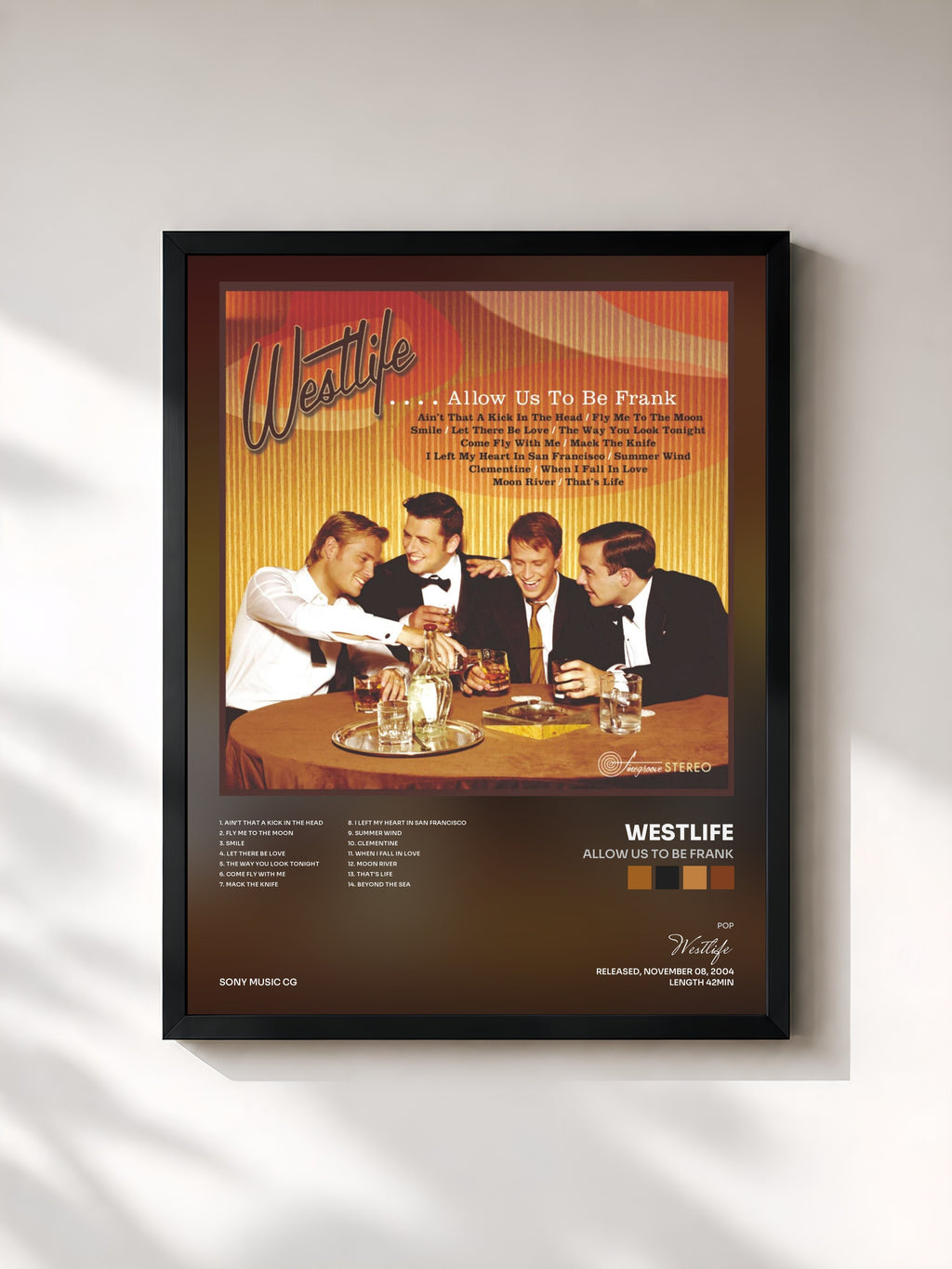#noir Tableau de l'album Allow Us to Be Frank de Westlife, cadre noir, imprimé et encadré en France