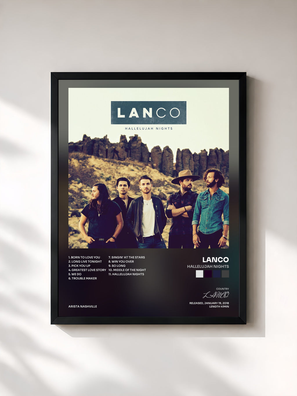 #noir Tableau de l'album Hallelujah Nights de LANCO, cadre noir, imprimé et encadré en France