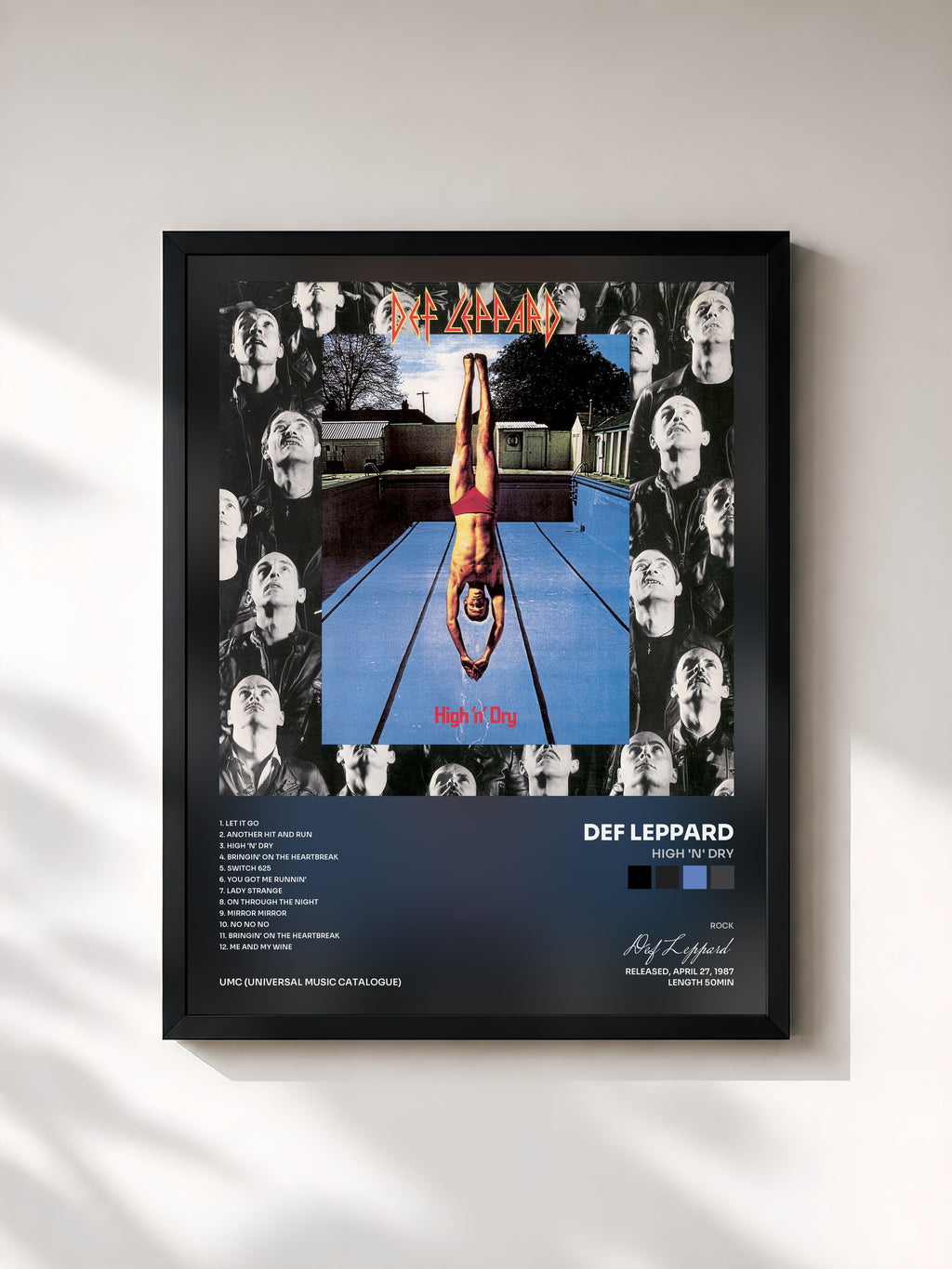 #noir Tableau de l'album High 'N' Dry de Def Leppard, cadre noir, imprimé et encadré en France