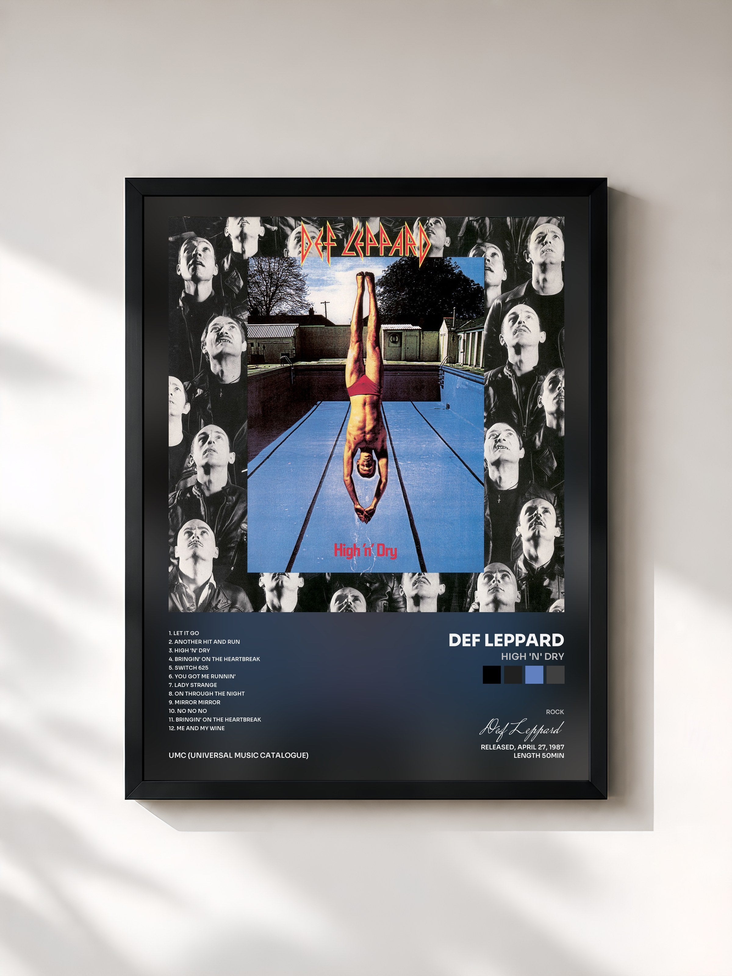 #noir Tableau de l'album High 'N' Dry de Def Leppard, cadre noir, imprimé et encadré en France