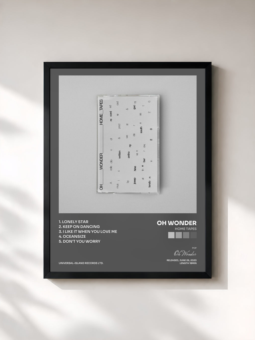 #noir Tableau de l'album Home Tapes de Oh Wonder, cadre noir, imprimé et encadré en France