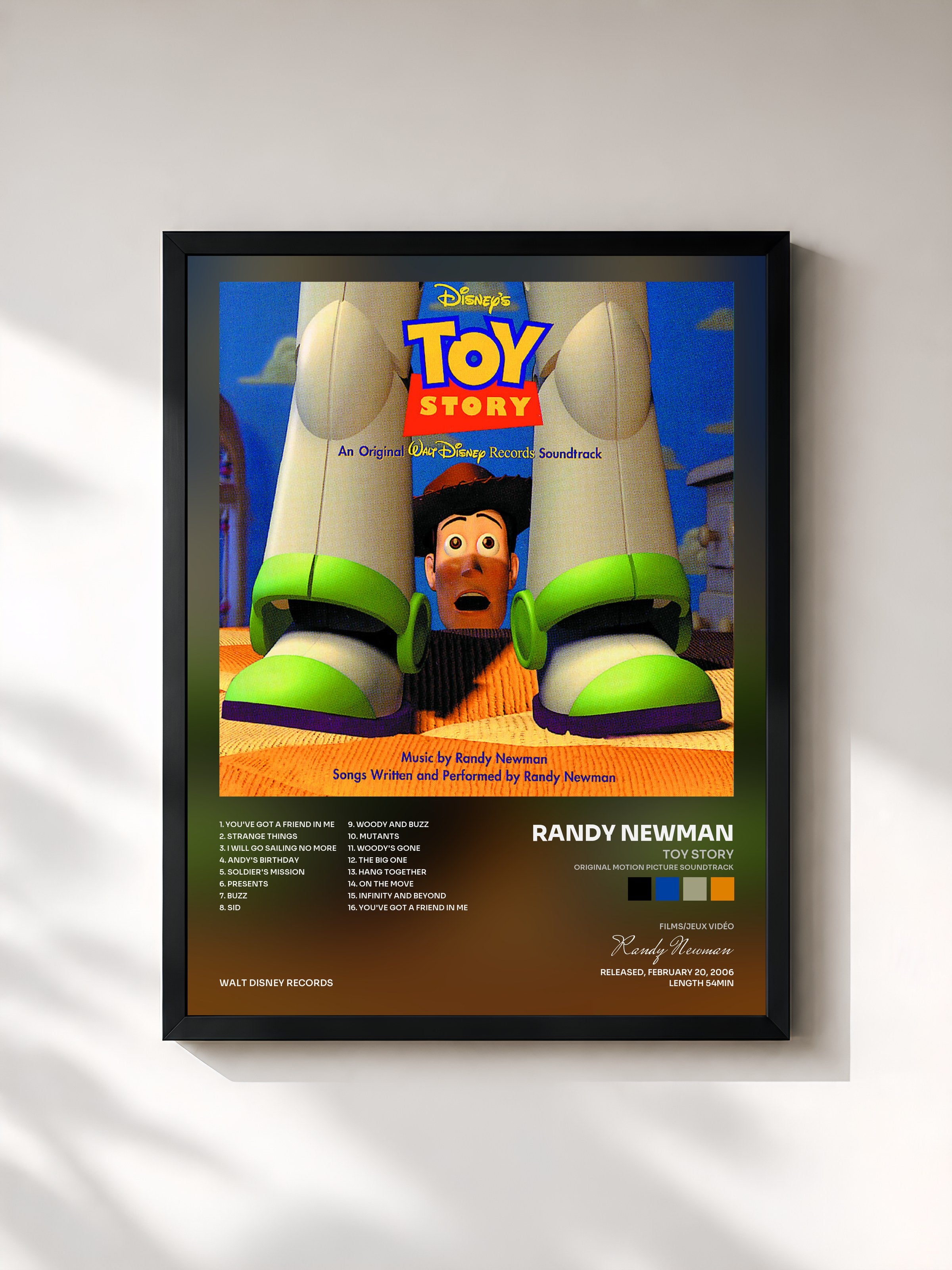 #noir Tableau de l'album Toy Story (Original Motion Picture Soundtrack) de Randy Newman, cadre noir, imprimé et encadré en France