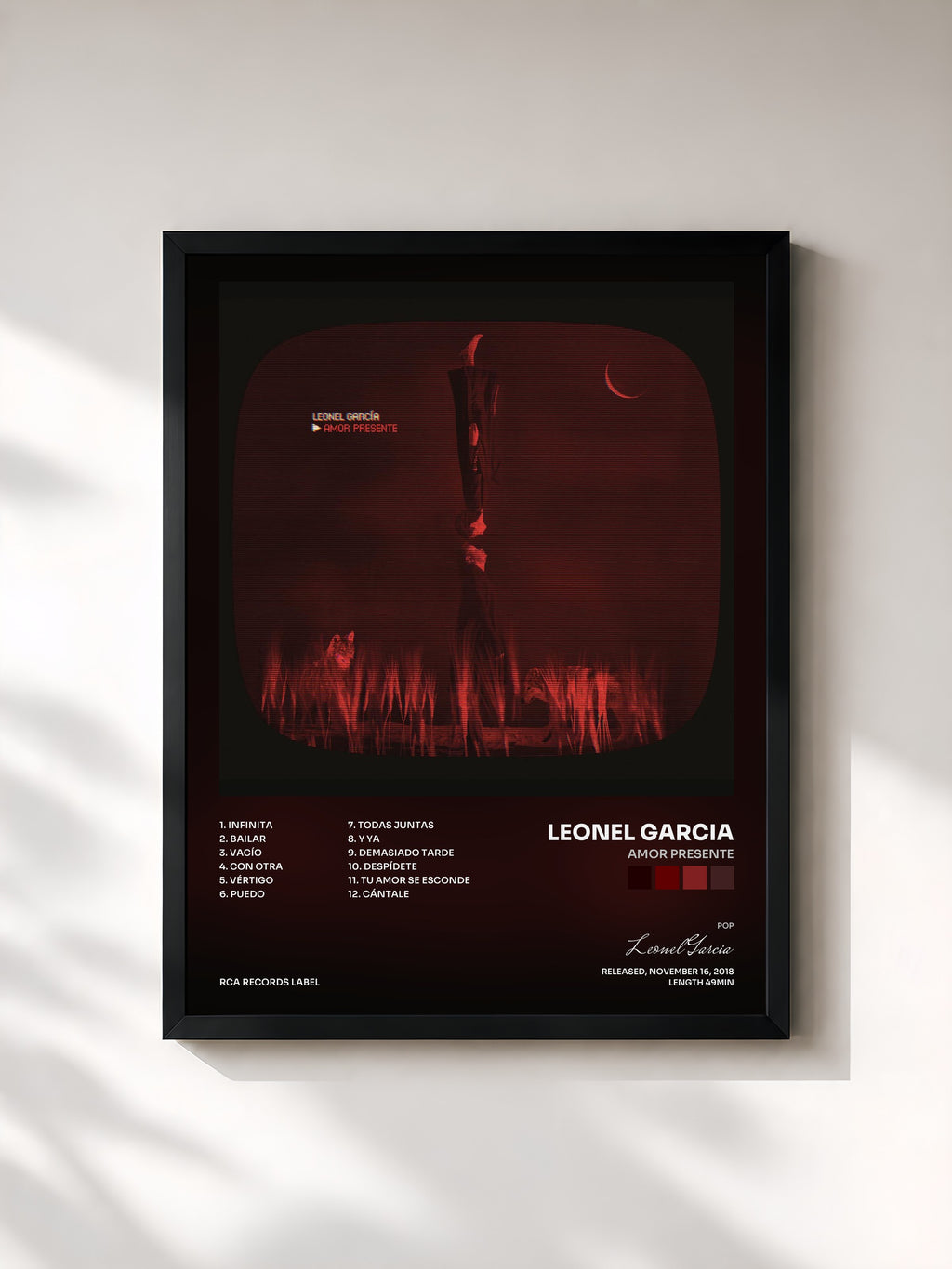 #noir Tableau de l'album Amor Presente de Leonel Garcia, cadre noir, imprimé et encadré en France