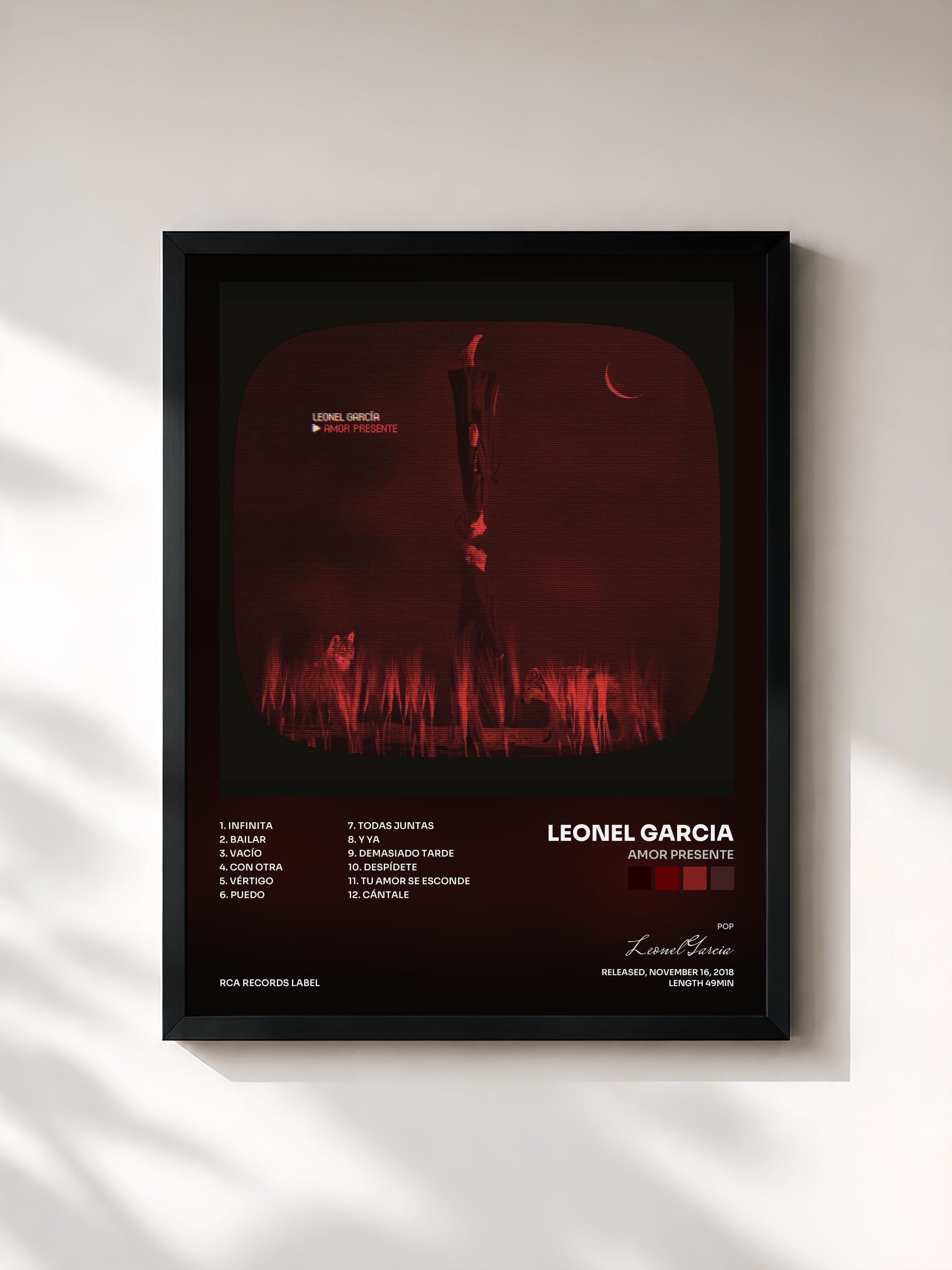 #noir Tableau de l'album Amor Presente de Leonel Garcia, cadre noir, imprimé et encadré en France