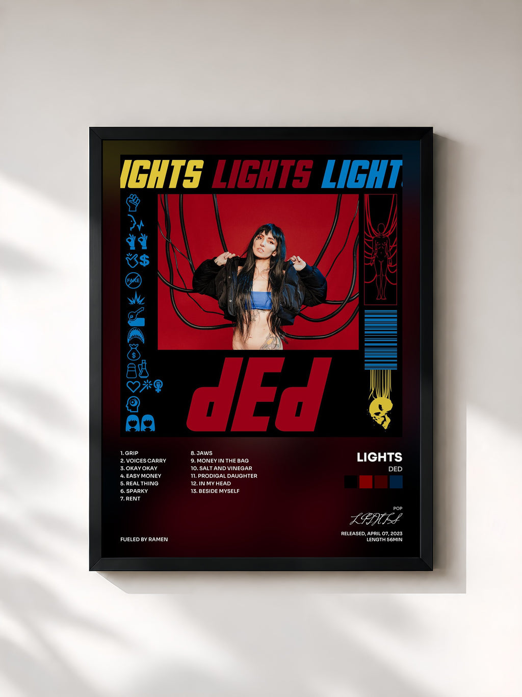 #noir Tableau de l'album dEd de LIGHTS, cadre noir, imprimé et encadré en France
