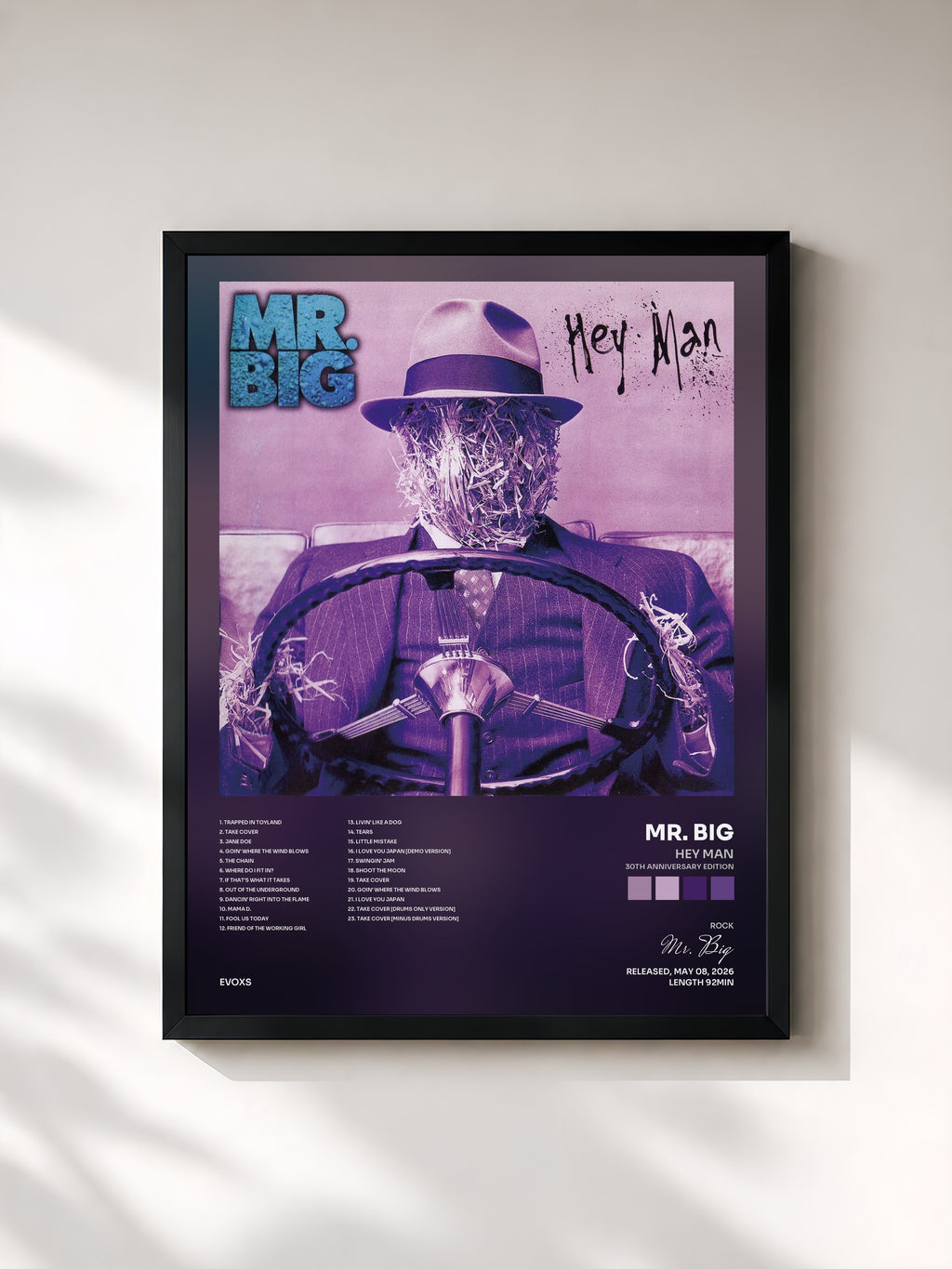 #noir Tableau de l'album Hey Man (30th Anniversary Edition) de Mr. Big, cadre noir, imprimé et encadré en France