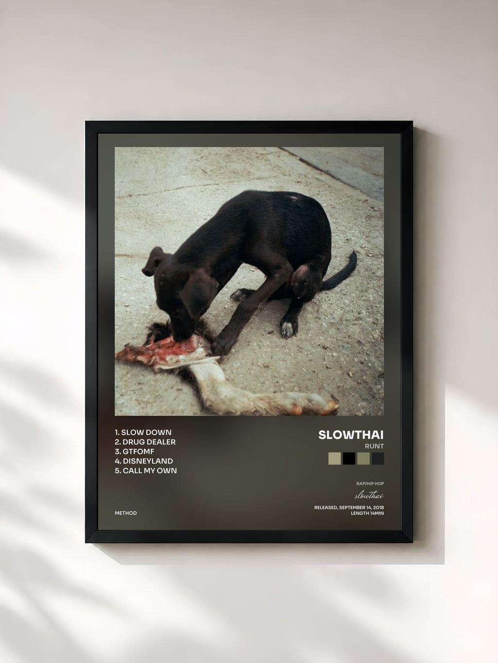 #noir Tableau de l'album RUNT de slowthai, cadre noir, imprimé et encadré en France