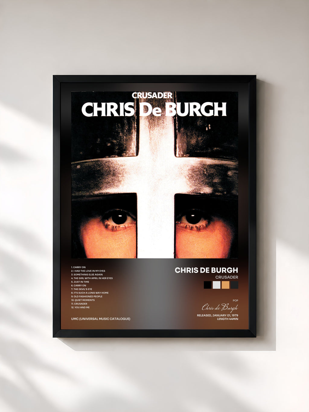 #noir Tableau de l'album Crusader de Chris de Burgh, cadre noir, imprimé et encadré en France