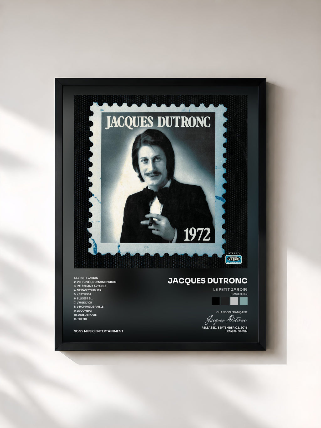#noir Tableau de l'album Le petit jardin (Remastered) de Jacques Dutronc, cadre noir, imprimé et encadré en France