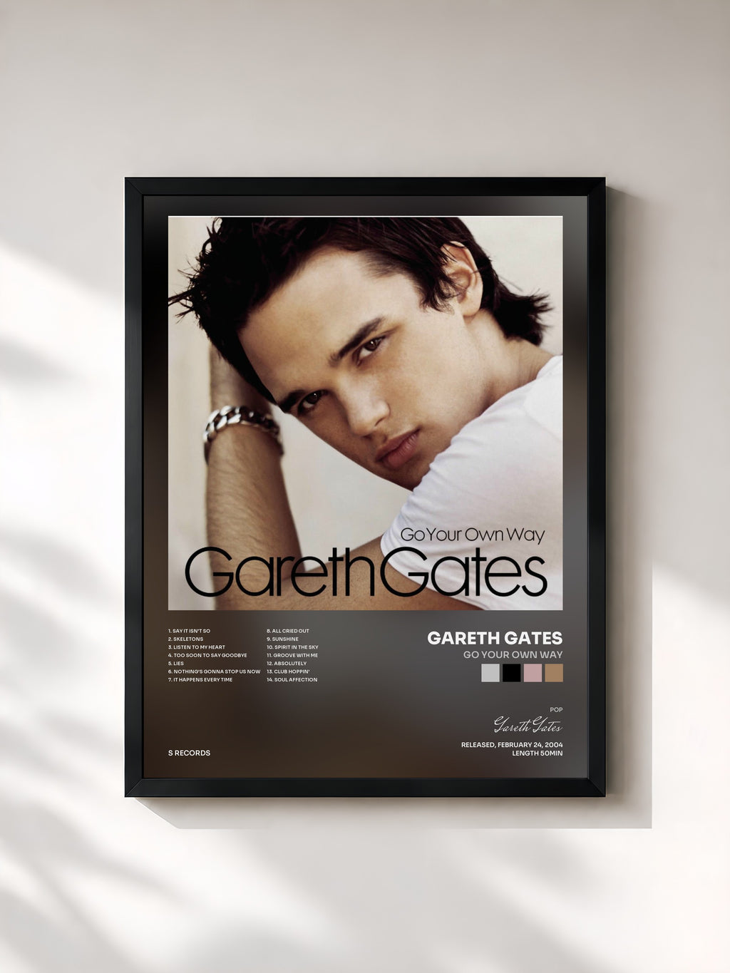 #noir Tableau de l'album Go Your Own Way de Gareth Gates, cadre noir, imprimé et encadré en France
