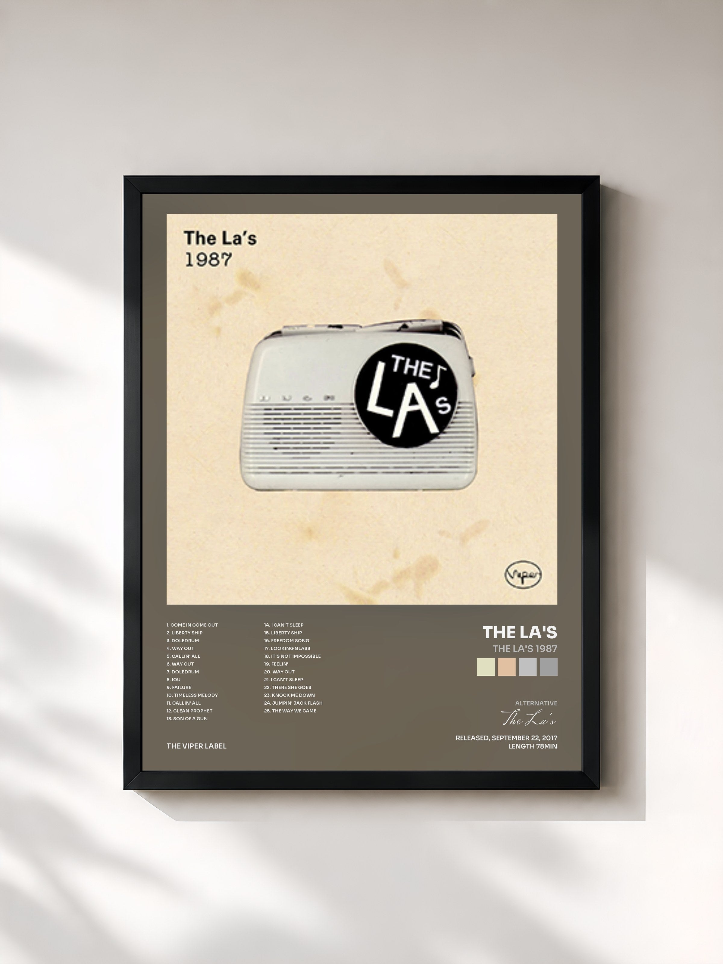 #noir Tableau de l'album The La's 1987 de The La's, cadre noir, imprimé et encadré en France