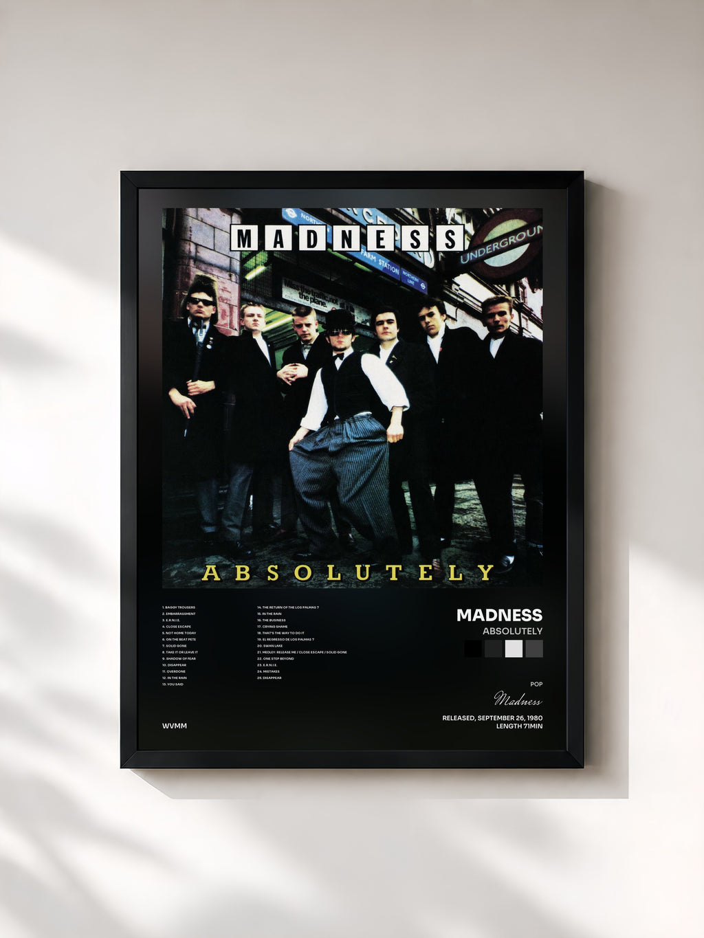 #noir Tableau de l'album Absolutely de Madness, cadre noir, imprimé et encadré en France