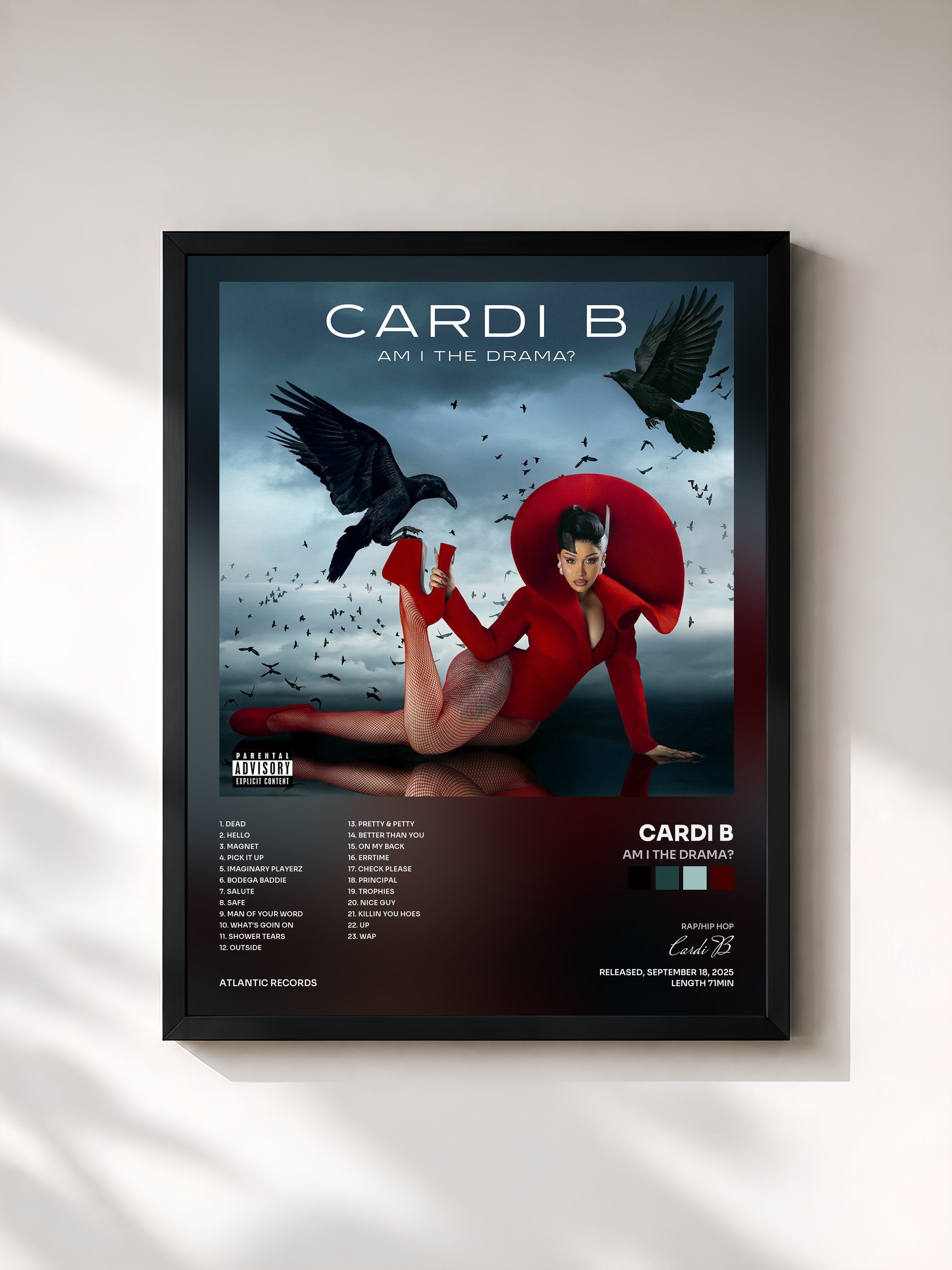 #noir Tableau de l'album AM I THE DRAMA? de Cardi B, cadre noir, imprimé et encadré en France
