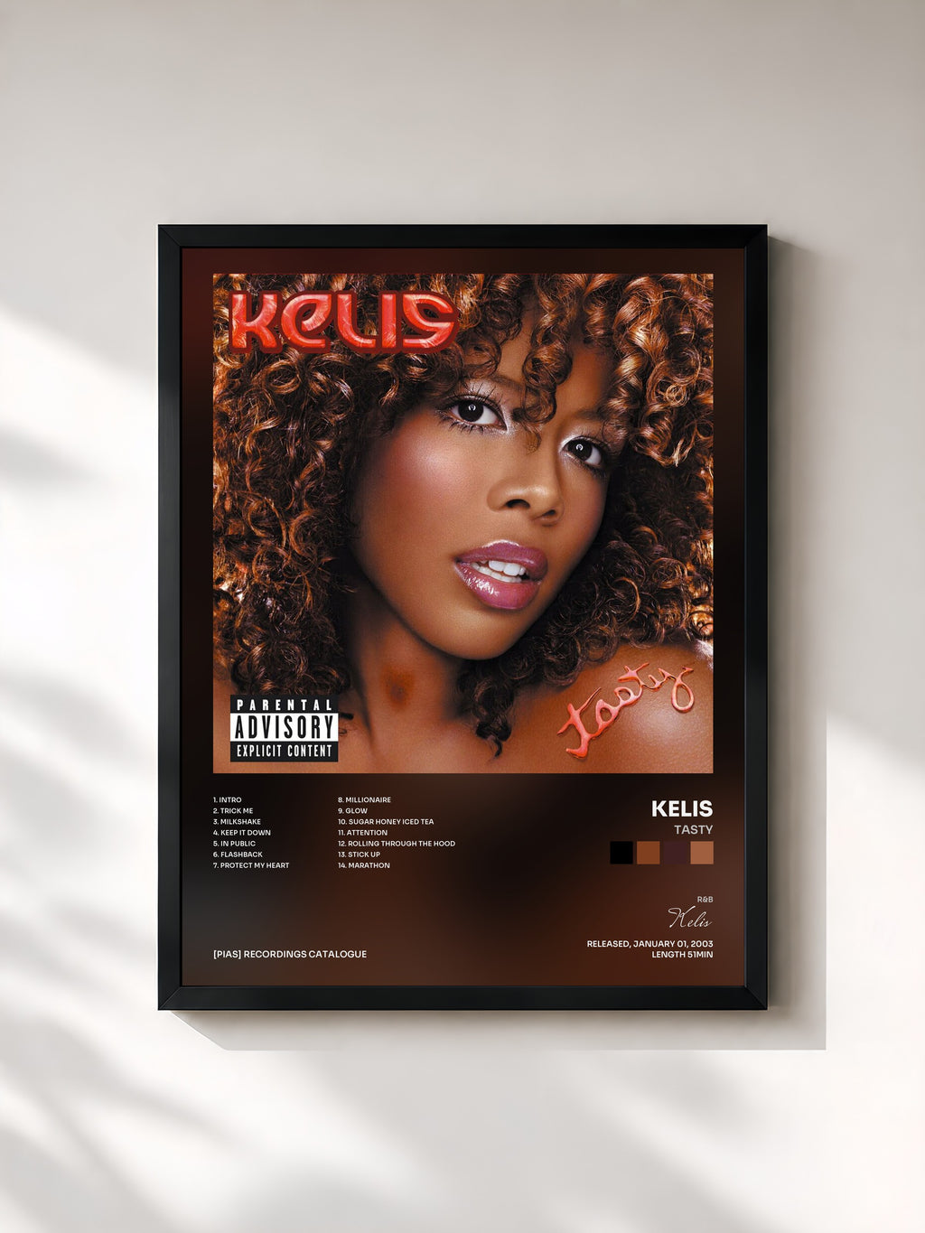 #noir Tableau de l'album Tasty de Kelis, cadre noir, imprimé et encadré en France