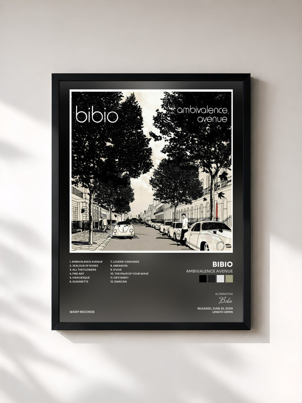 #noir Tableau de l'album Ambivalence Avenue de Bibio, cadre noir, imprimé et encadré en France