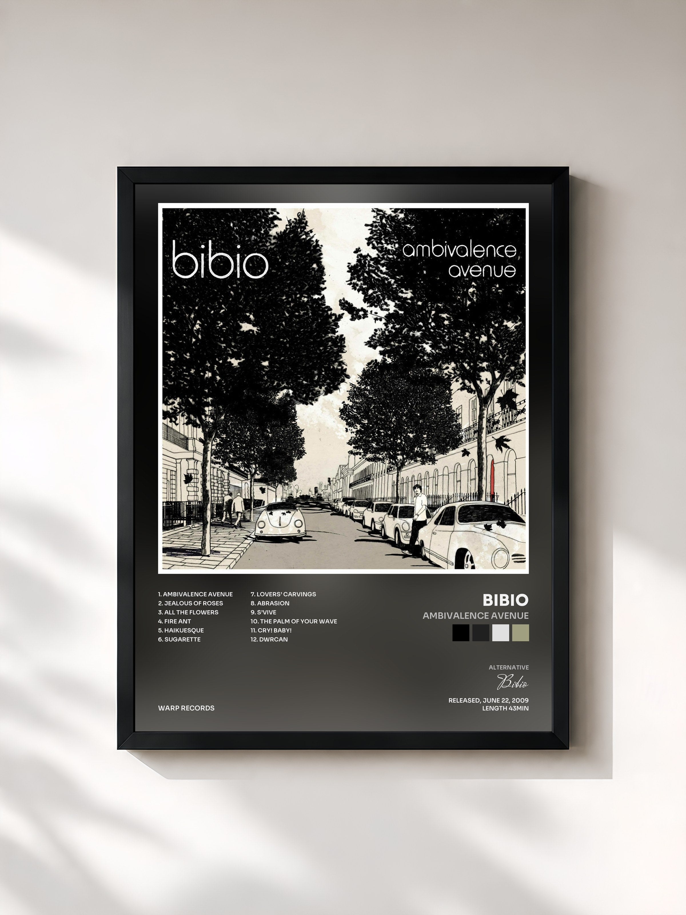 #noir Tableau de l'album Ambivalence Avenue de Bibio, cadre noir, imprimé et encadré en France