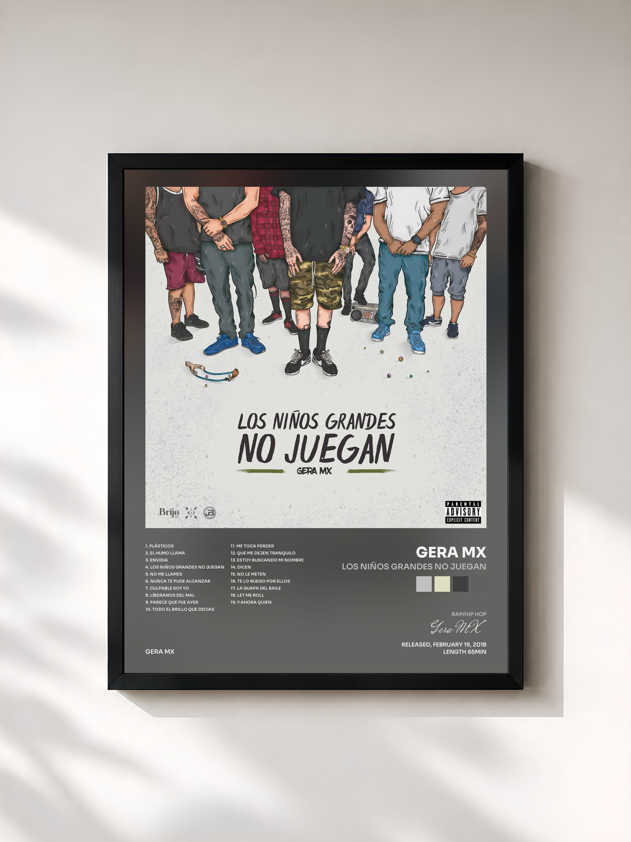 #noir Tableau de l'album Los Niños Grandes No Juegan de Gera MX, cadre noir, imprimé et encadré en France