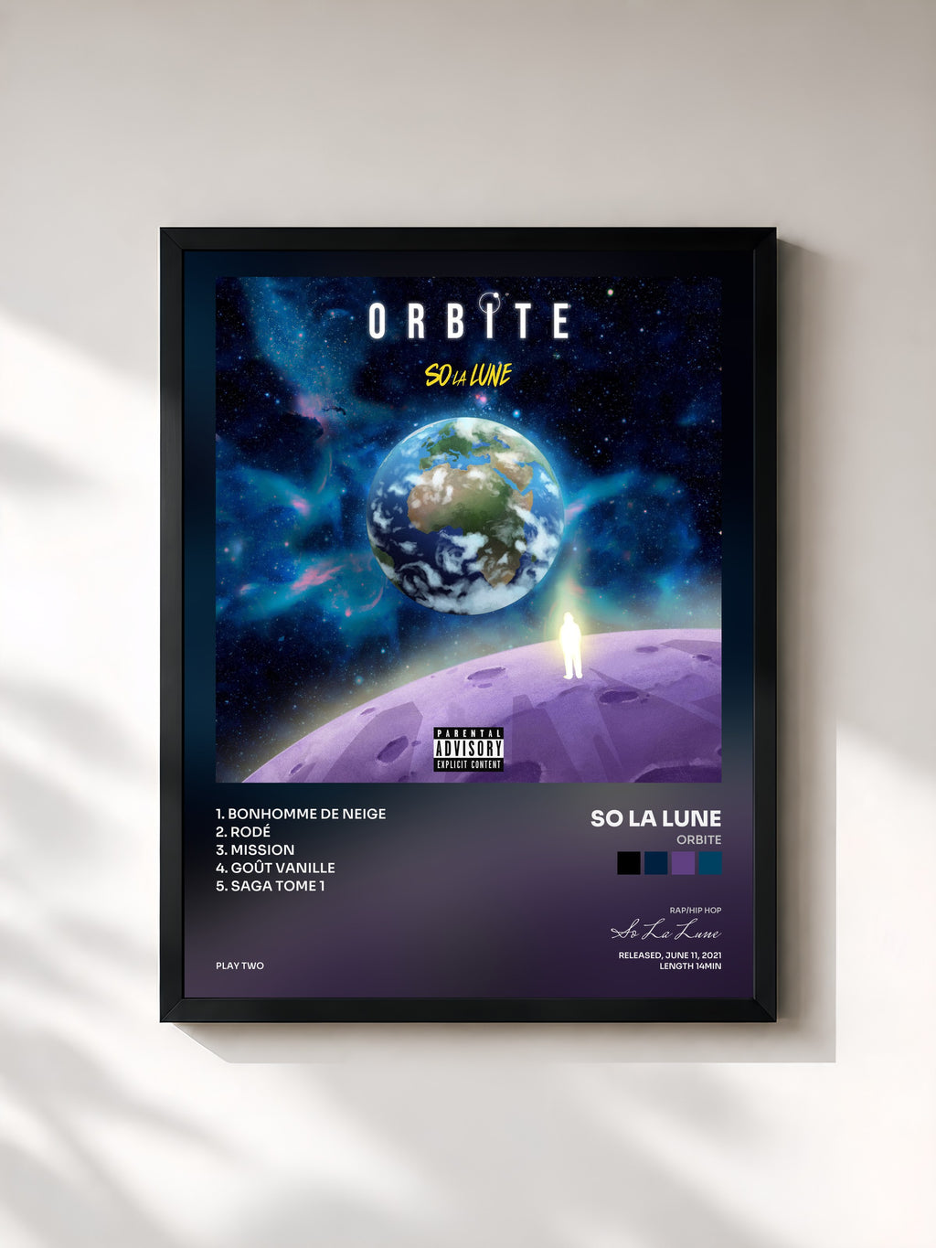 #noir Tableau de l'album Orbite de So La Lune, cadre noir, imprimé et encadré en France