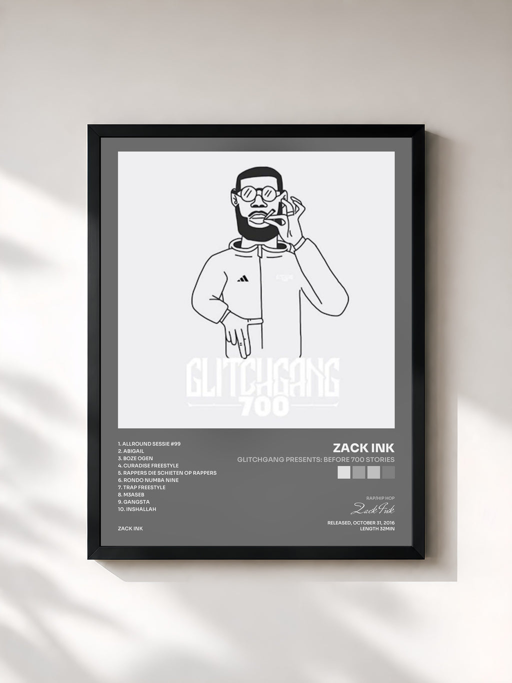 #noir Tableau de l'album GlitchGang Presents: Before 700 Stories de Zack Ink, cadre noir, imprimé et encadré en France