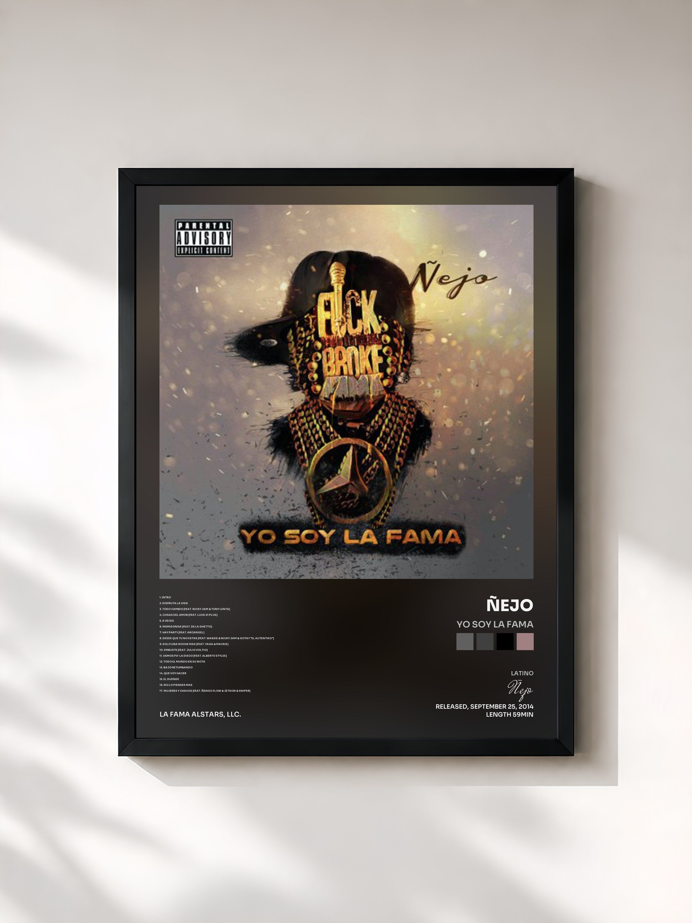 #noir Tableau de l'album Yo Soy la Fama de Ñejo, cadre noir, imprimé et encadré en France