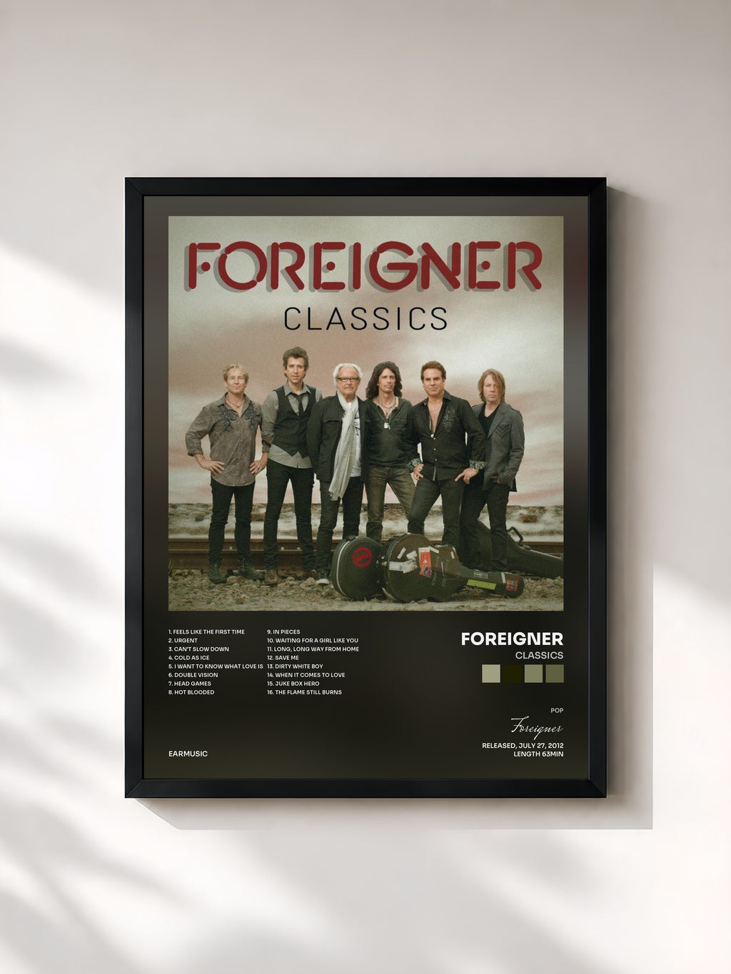 #noir Tableau de l'album Classics de Foreigner, cadre noir, imprimé et encadré en France
