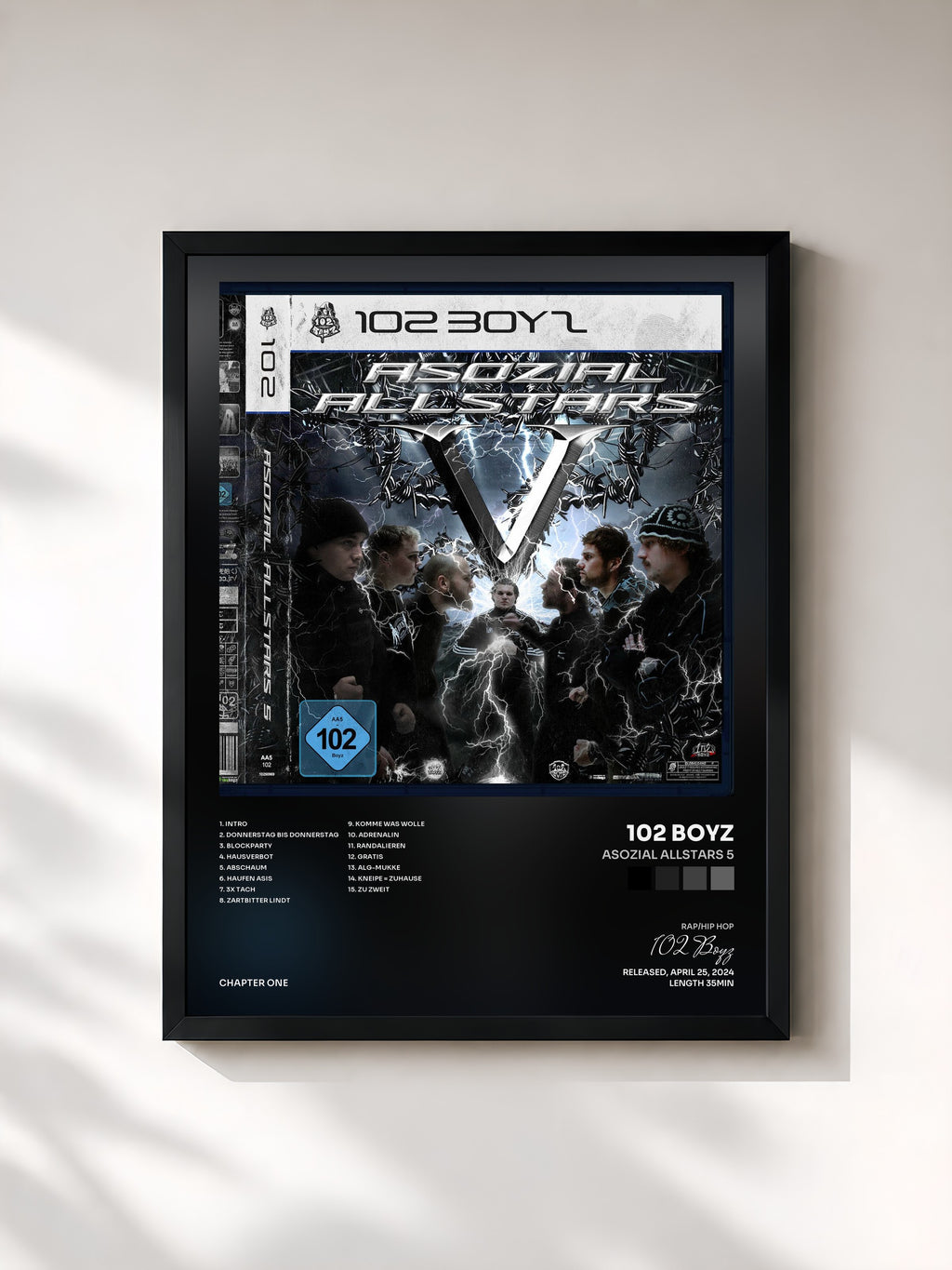 #noir Tableau de l'album Asozial Allstars 5 de 102 Boyz, cadre noir, imprimé et encadré en France