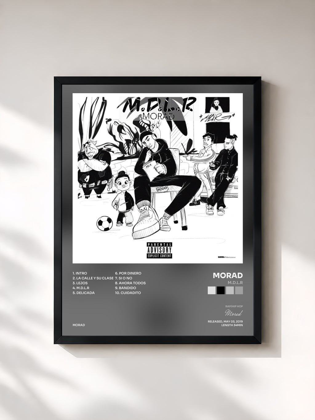 #noir Tableau de l'album M.D.L.R de Morad, cadre noir, imprimé et encadré en France