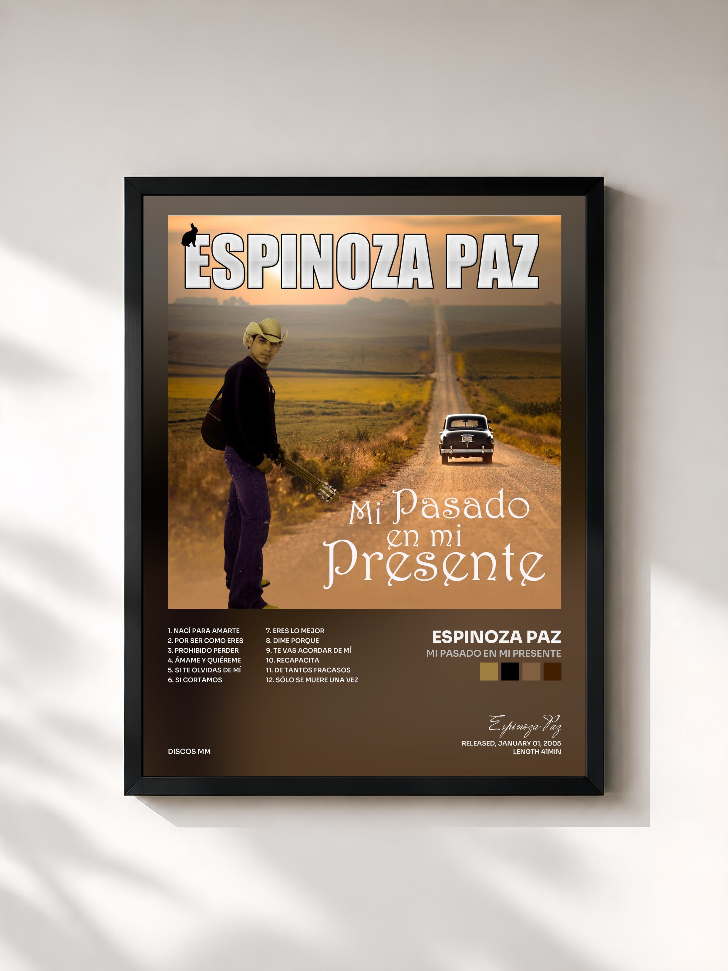 #noir Tableau de l'album Mi Pasado en Mi Presente de Espinoza Paz, cadre noir, imprimé et encadré en France