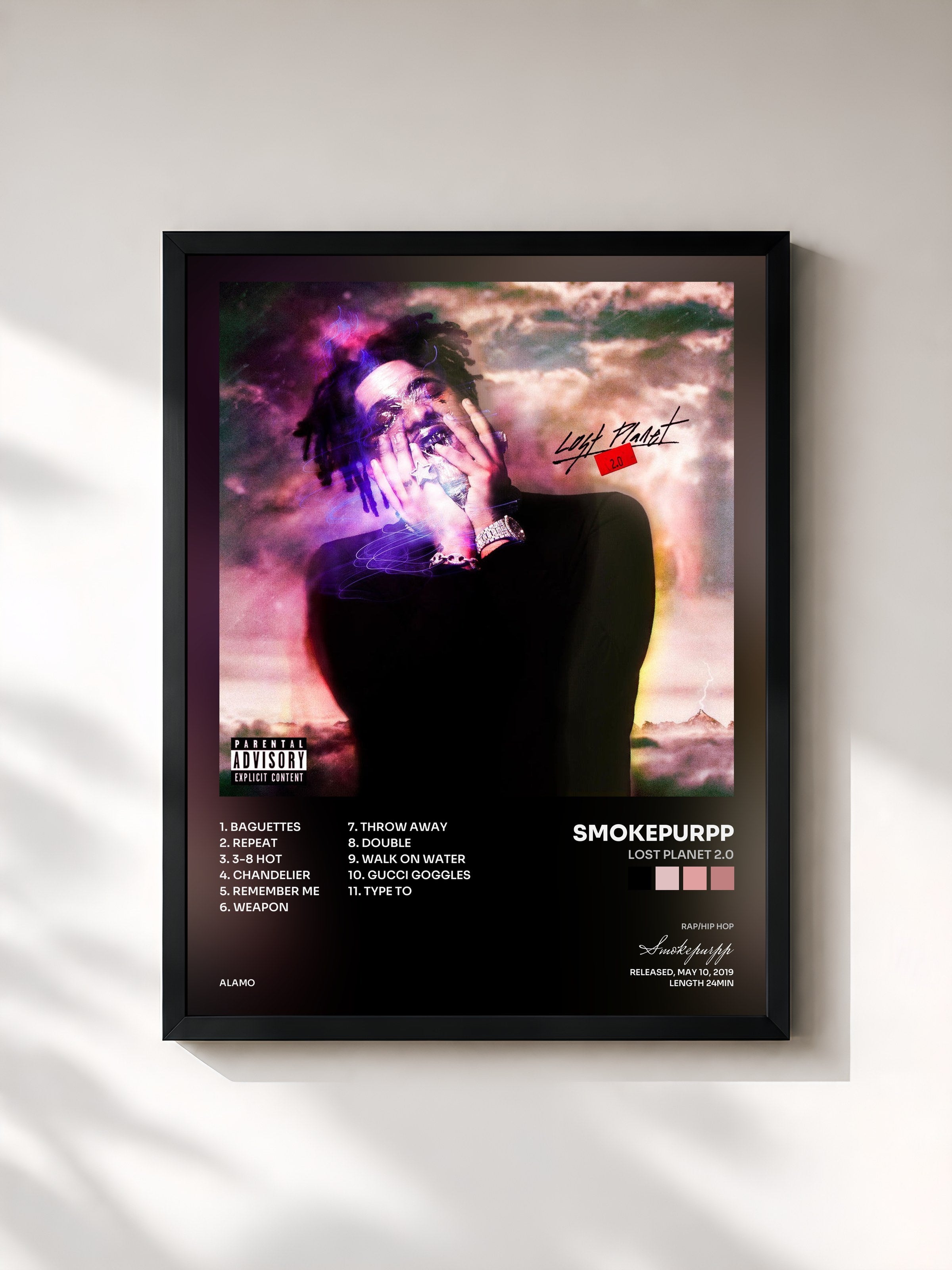 #noir Tableau de l'album Lost Planet 2.0 de Smokepurpp, cadre noir, imprimé et encadré en France