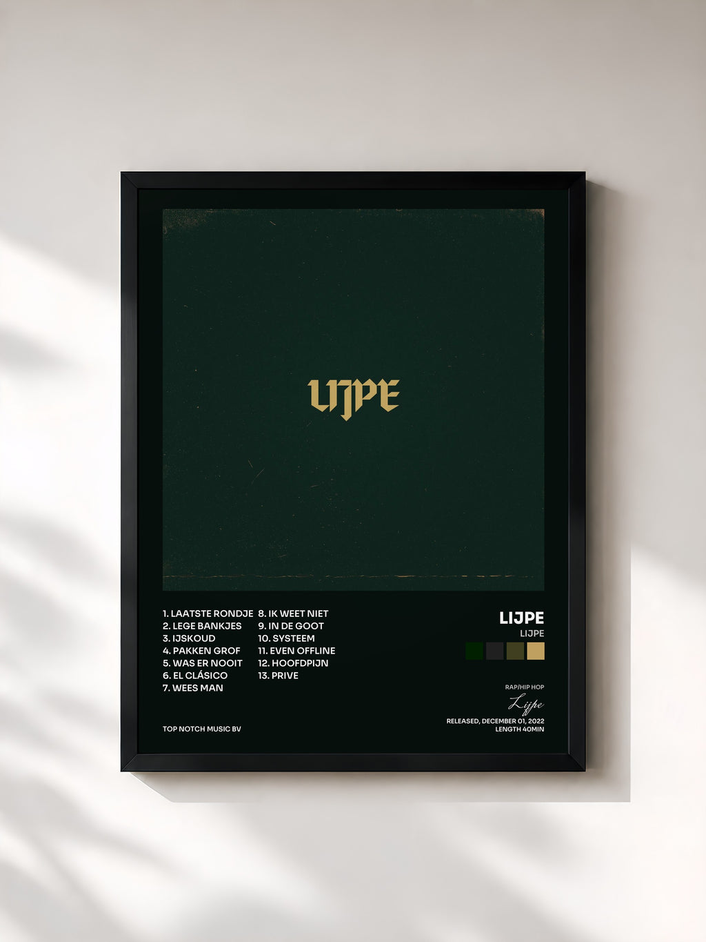 #noir Tableau de l'album LIJPE de Lijpe, cadre noir, imprimé et encadré en France